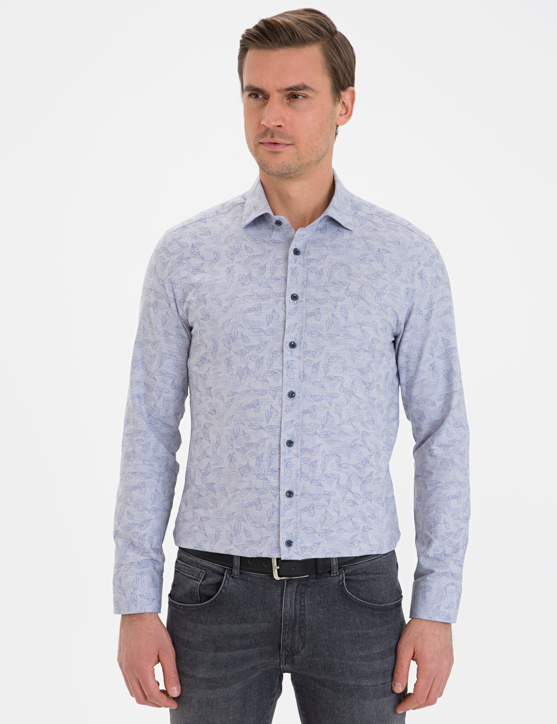 Lacivert Slim Fit Uzun Kollu Gömlek