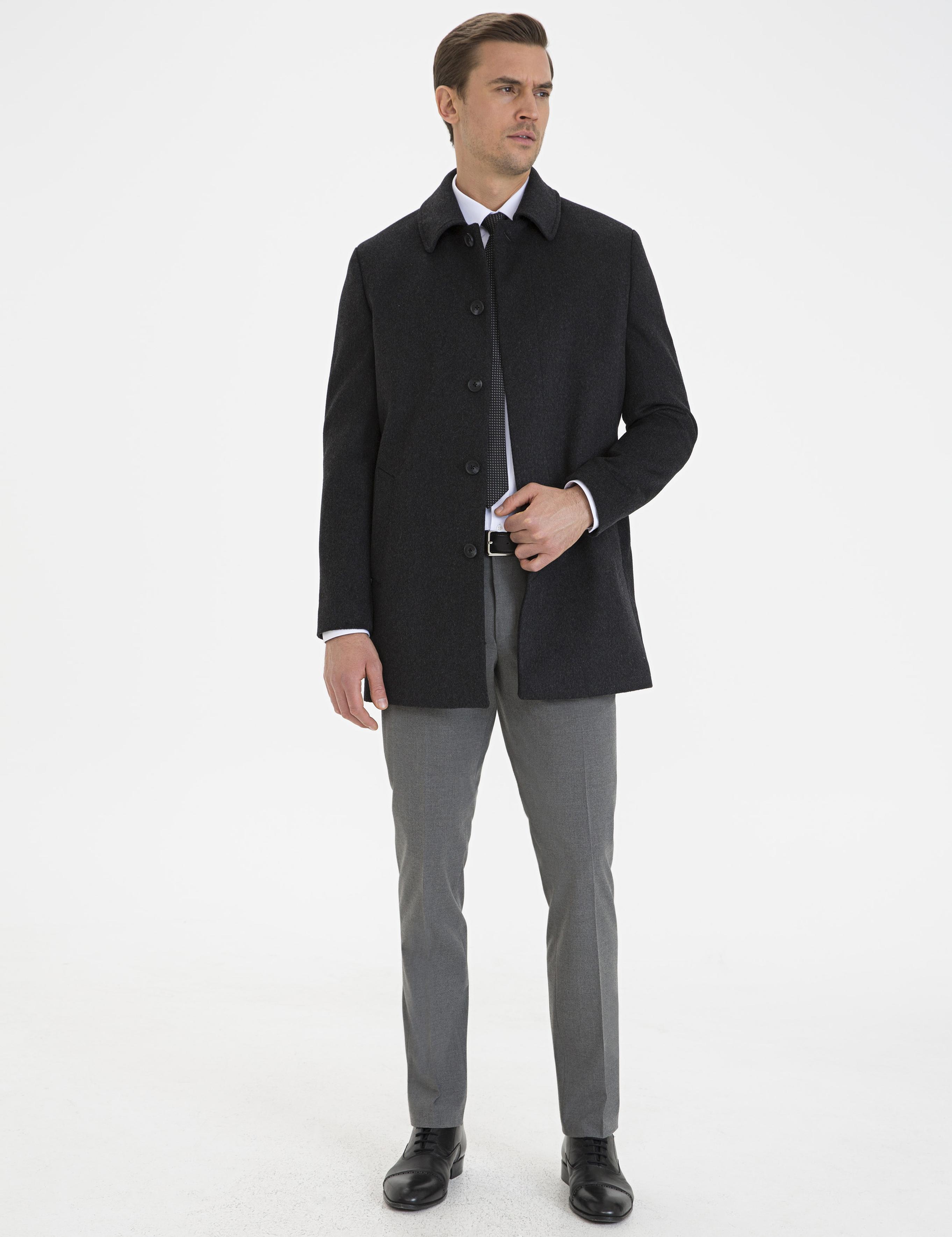 Antrasit Slim Fit Kaban Kaşe