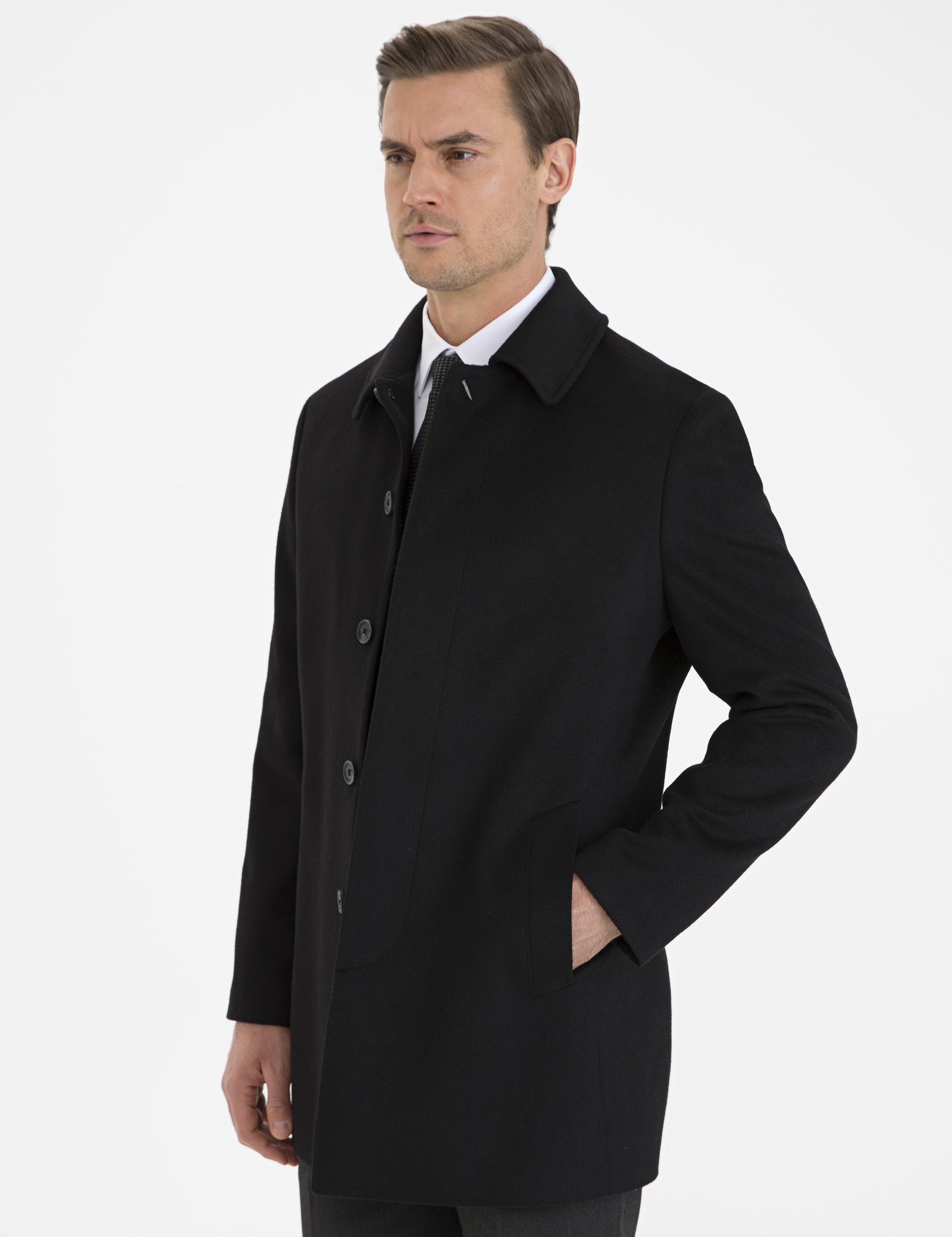 Siyah Slim Fit Kaban Kaşe