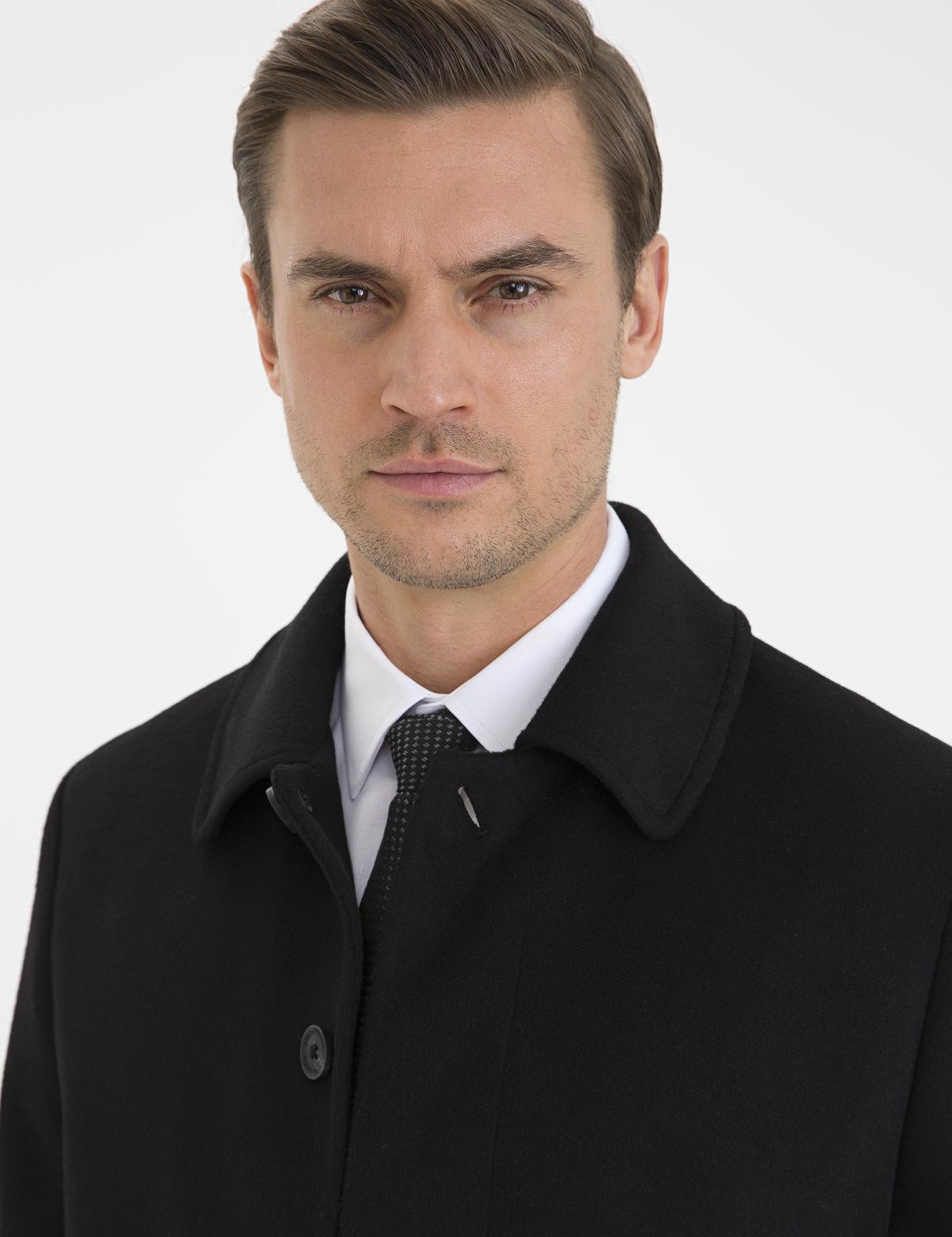 Siyah Slim Fit Kaban Kaşe - 50230235039