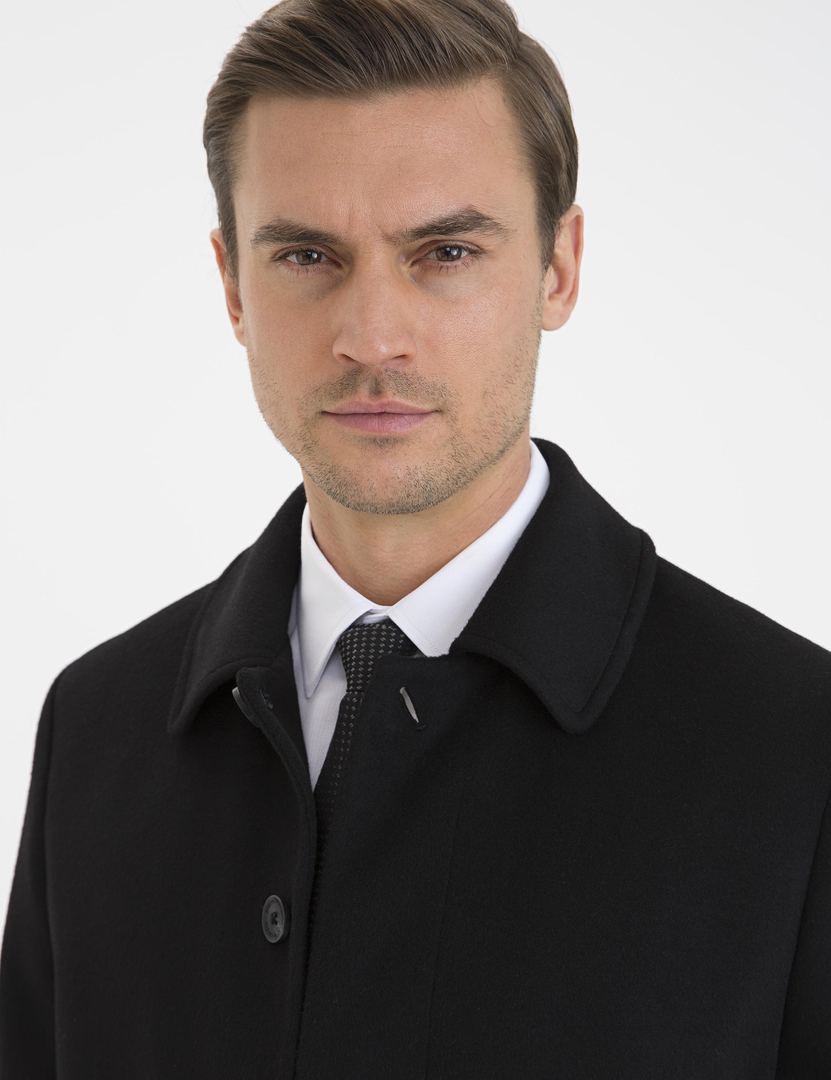 Siyah Slim Fit Kaban Kaşe