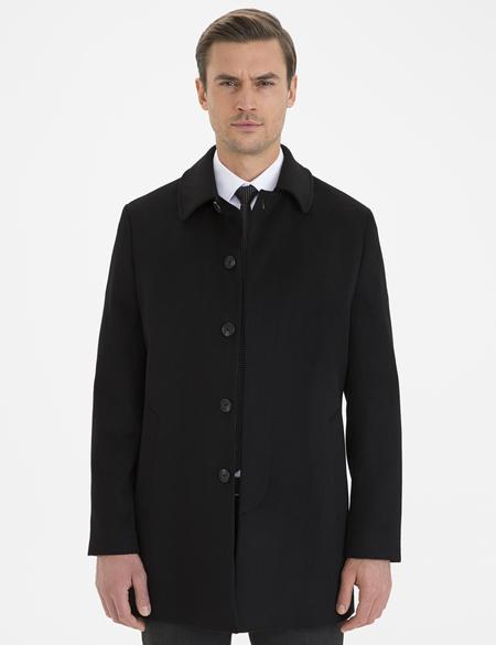 Siyah Slim Fit Kaban Kaşe - 50230235039