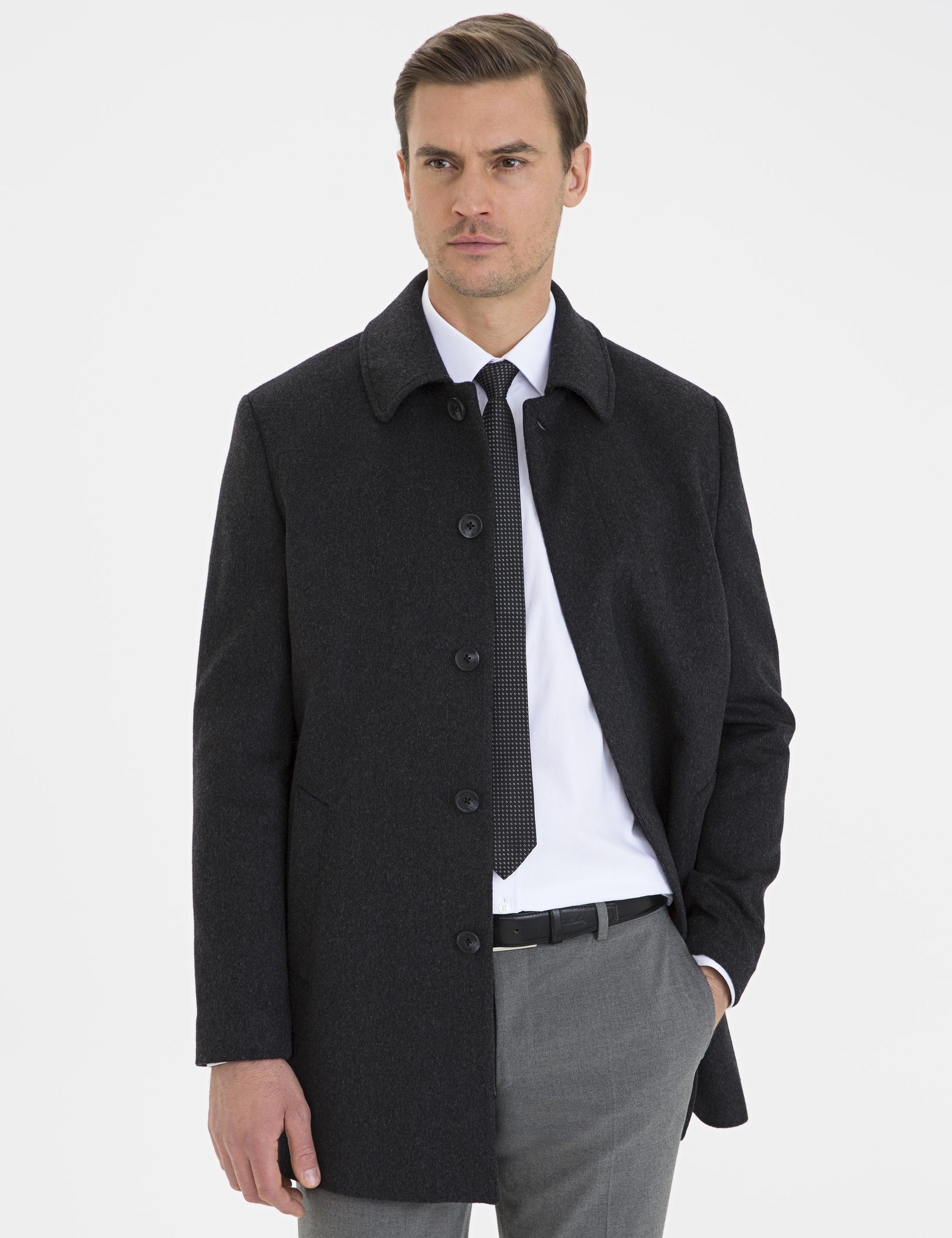 Antrasit Slim Fit Kaban Kaşe