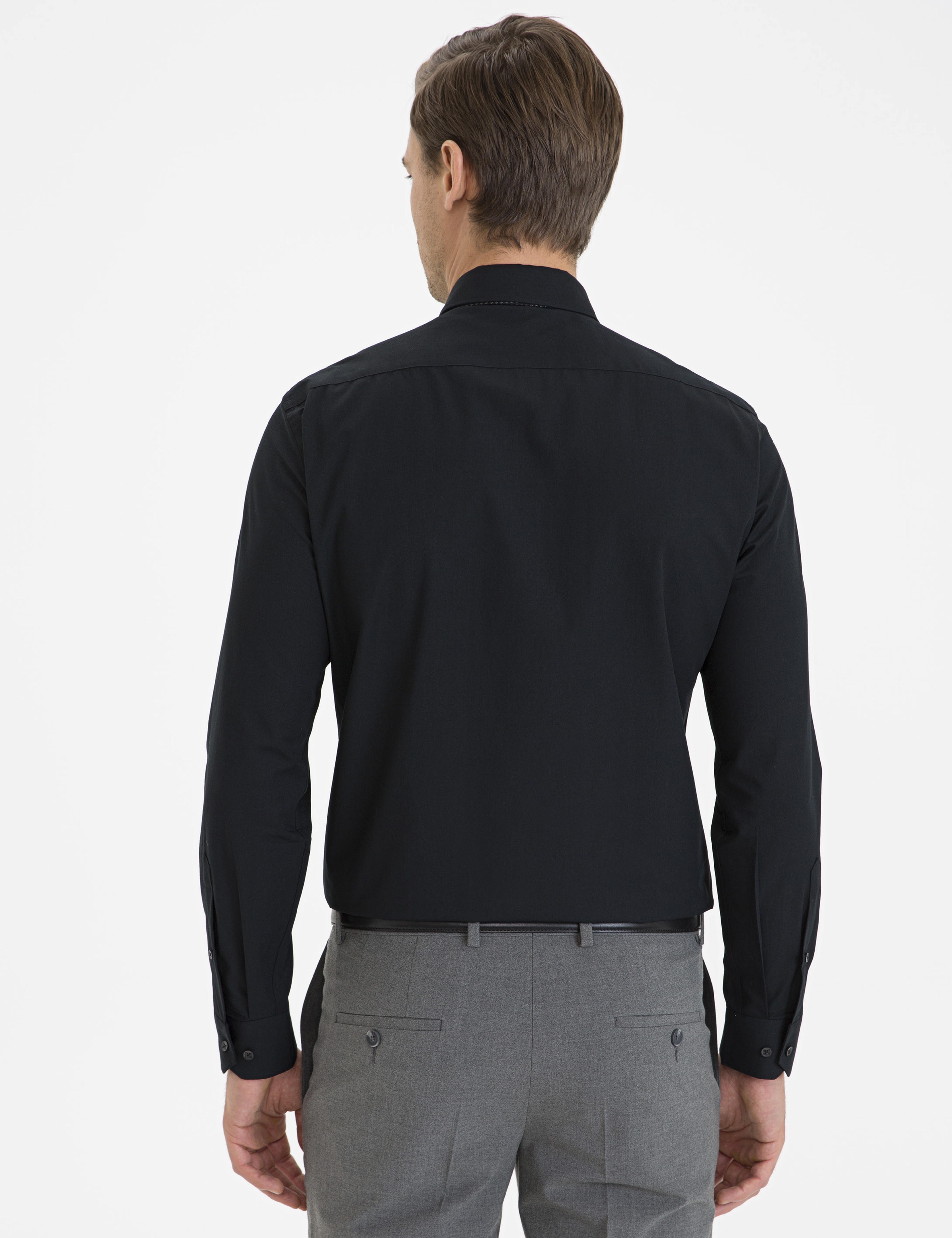 Siyah Slim Fit Basic Gömlek - Image 3