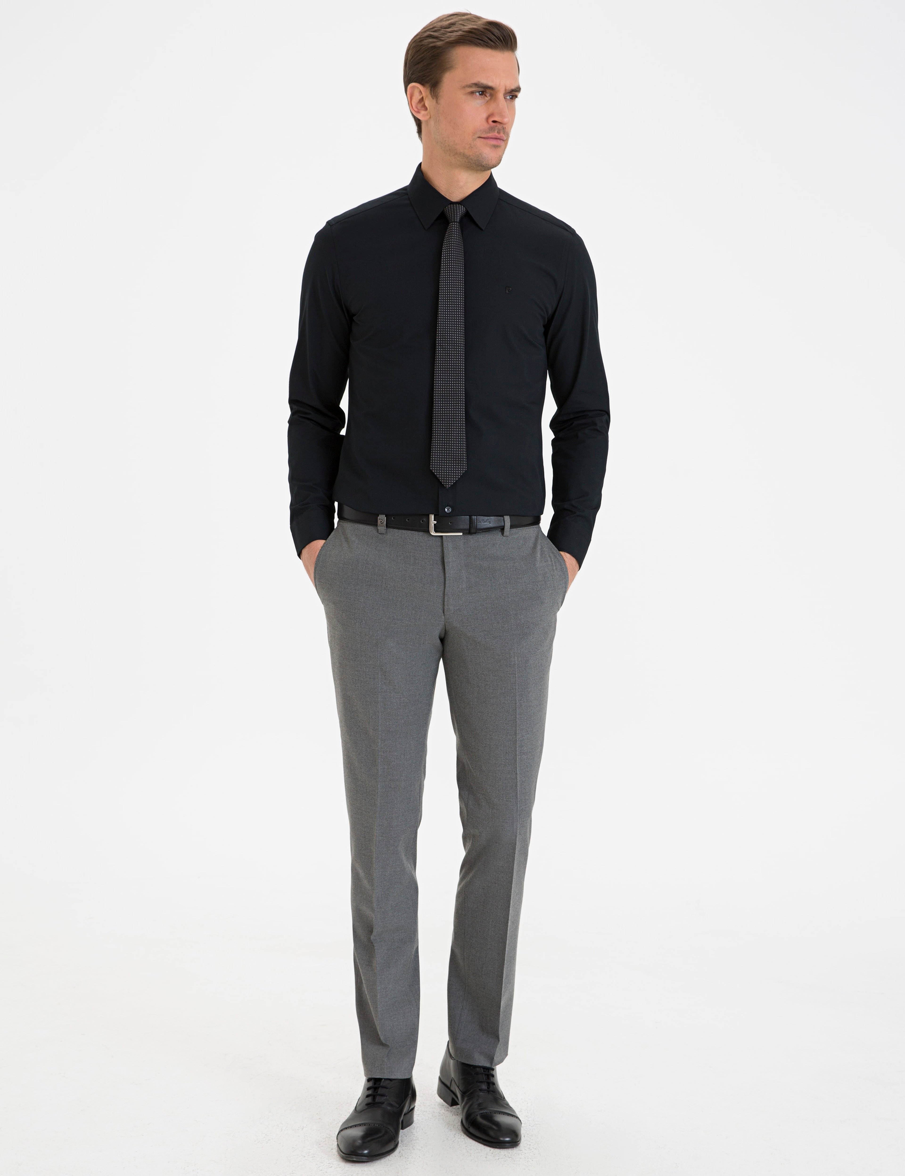 Siyah Slim Fit Basic Gömlek - Image 4