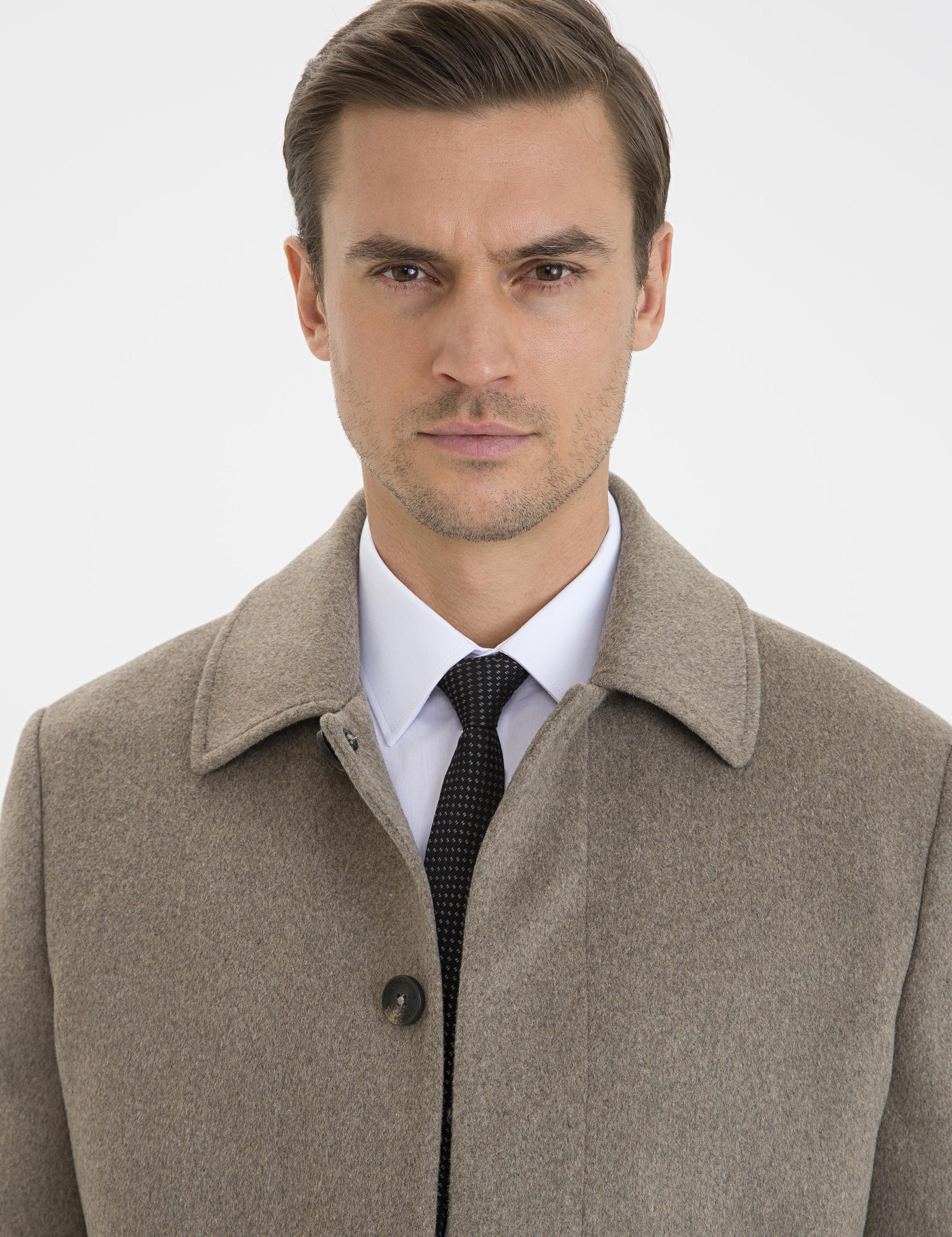 Açık Kahverengi Slim Fit Kaşe Kaban