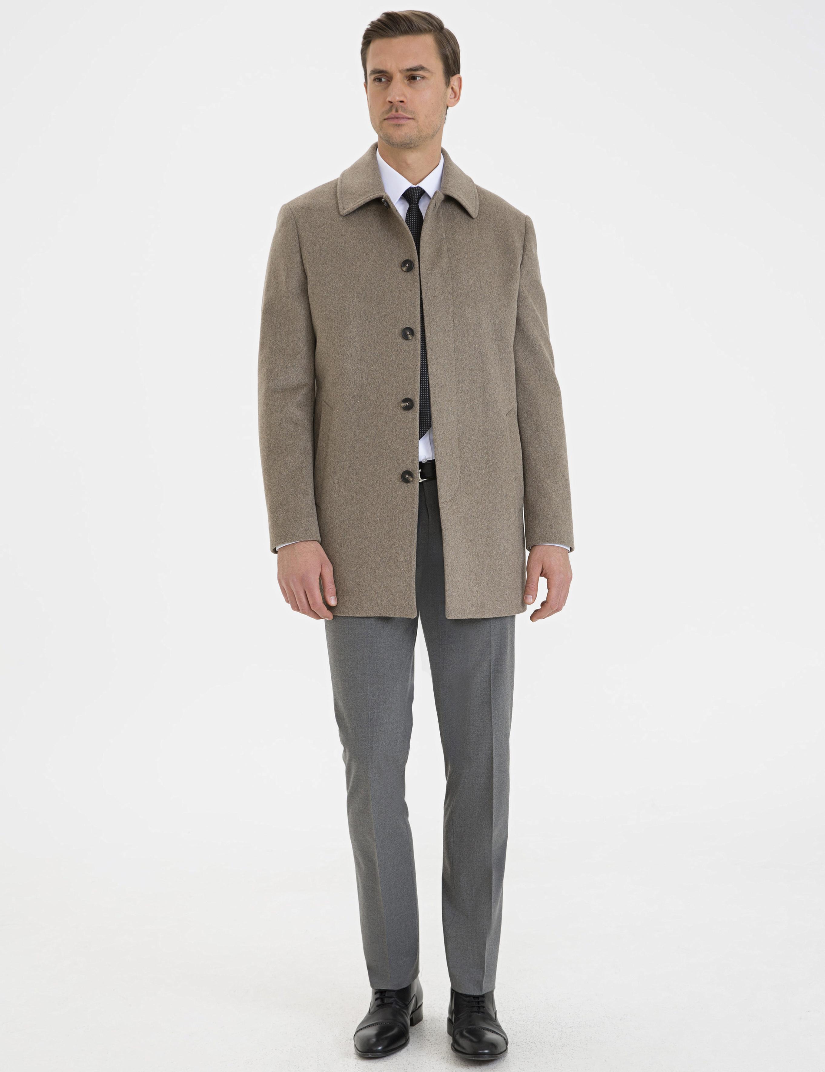 Açık Kahverengi Slim Fit Kaşe Kaban