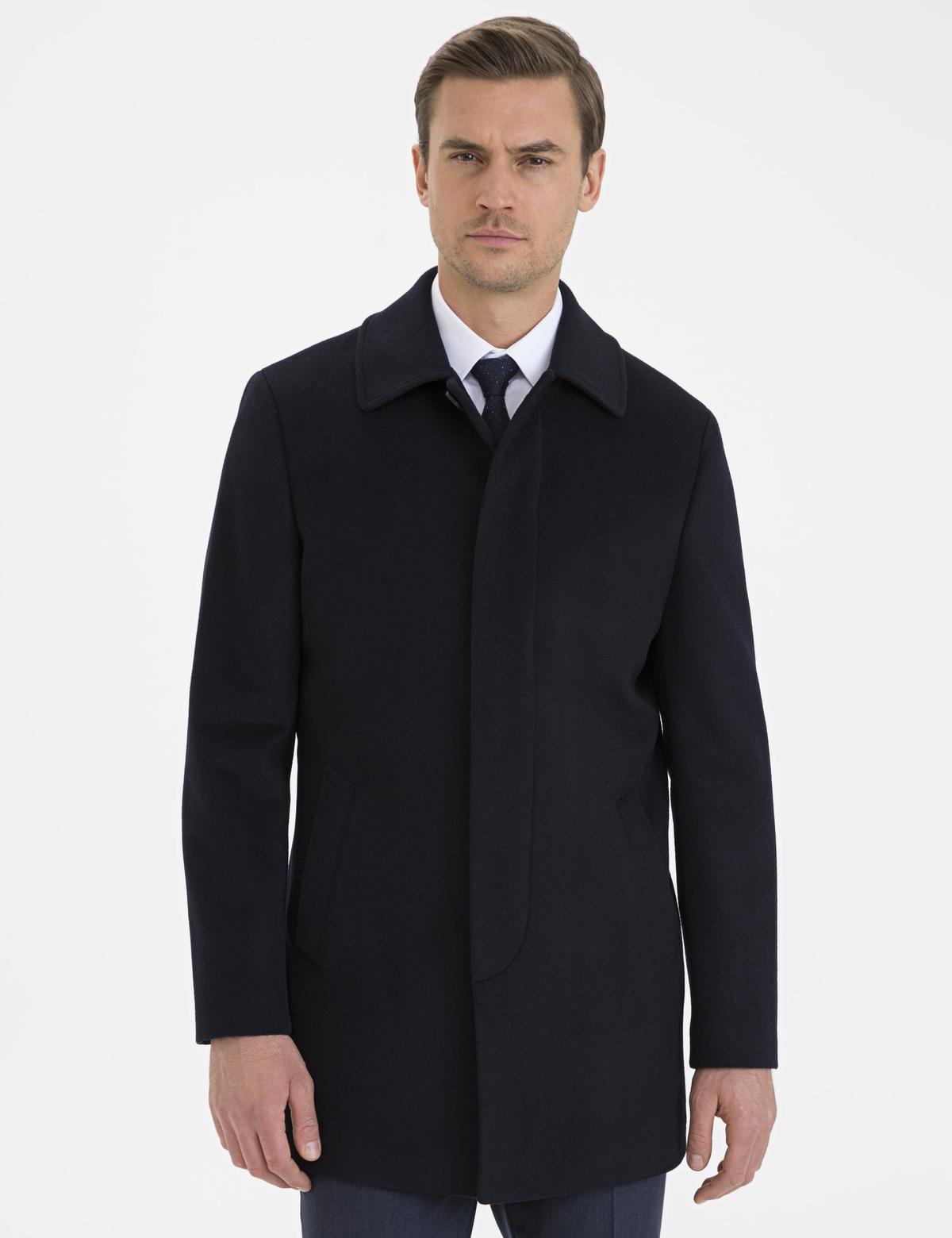 Lacivert Slim Fit Kaban Kaşe