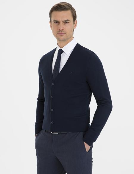 Lacivert Slim Fit Basic Triko Hırka - 50228337049