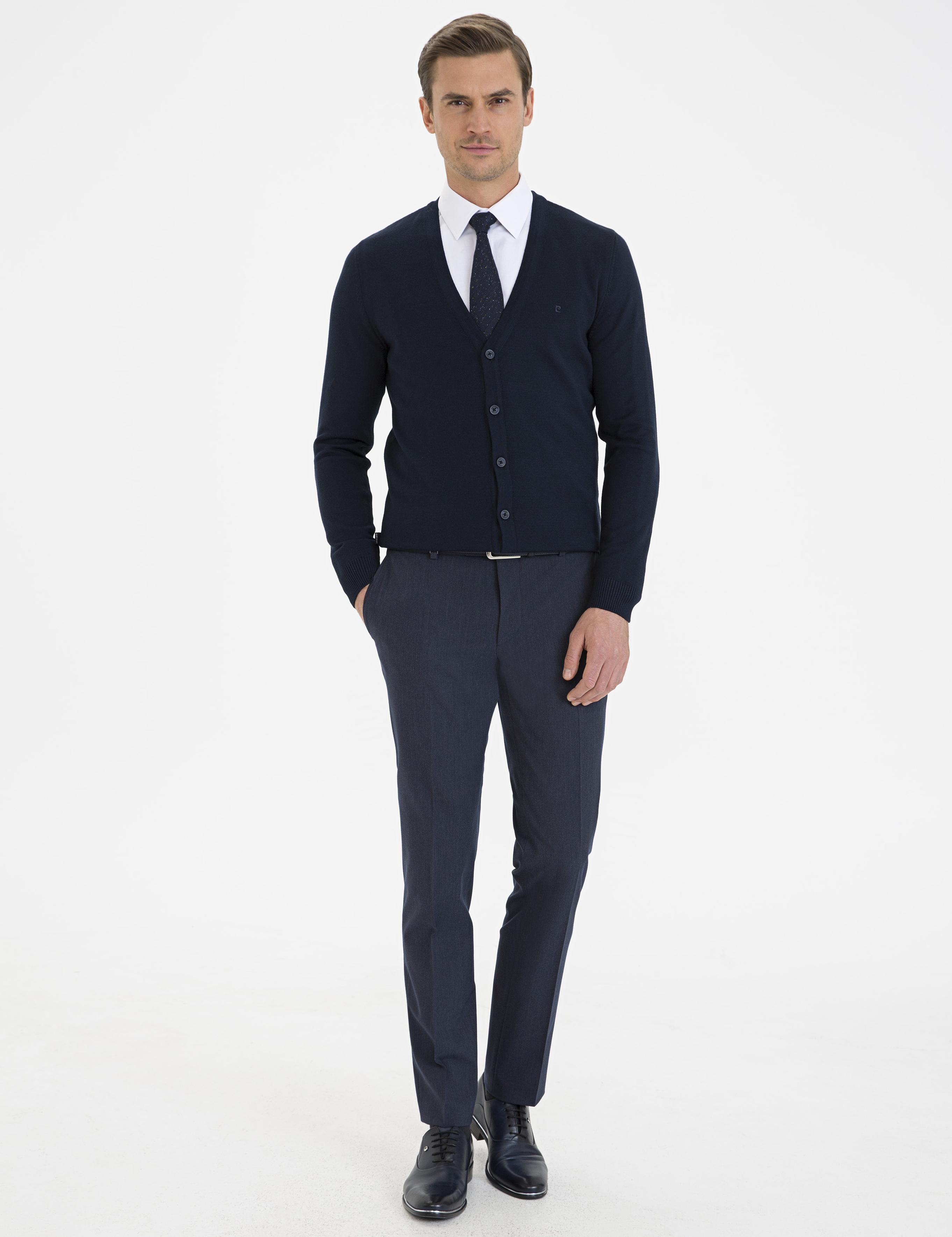 Lacivert Slim Fit Basic Triko Hırka