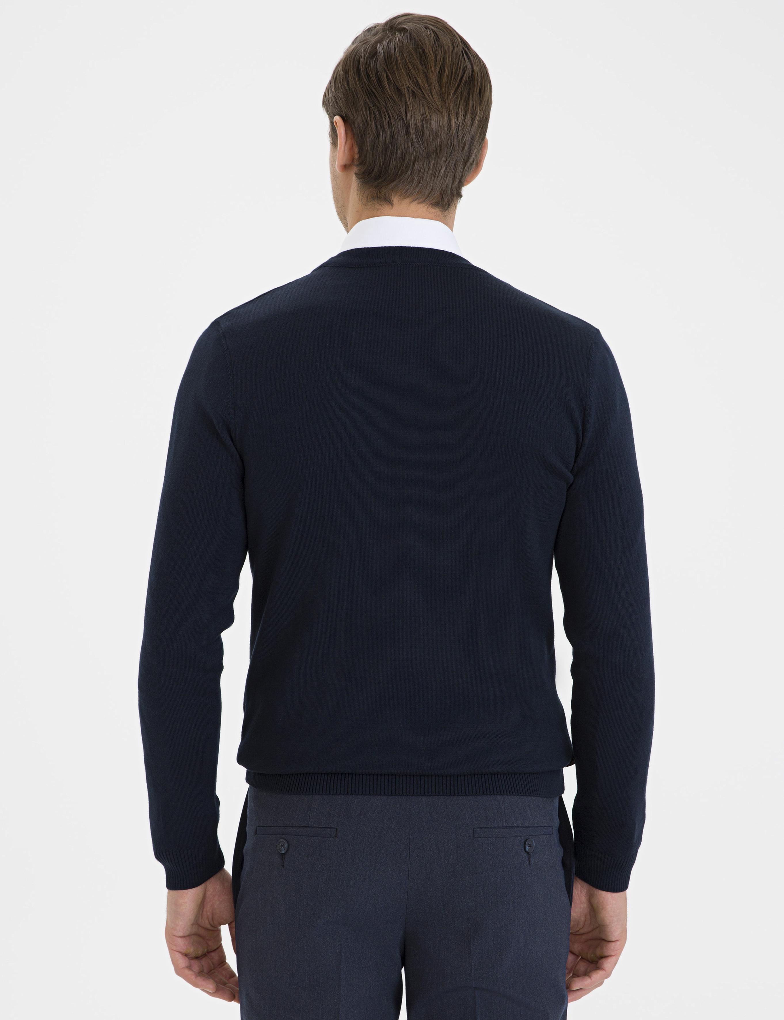 Lacivert Slim Fit Basic Triko Hırka