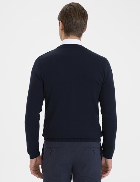 Lacivert Slim Fit Basic Triko Hırka - 50228337049