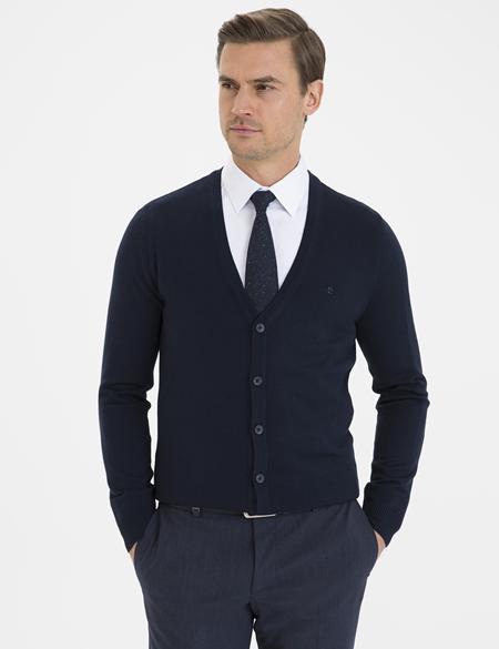 Lacivert Slim Fit Basic Triko Hırka - 50228337049