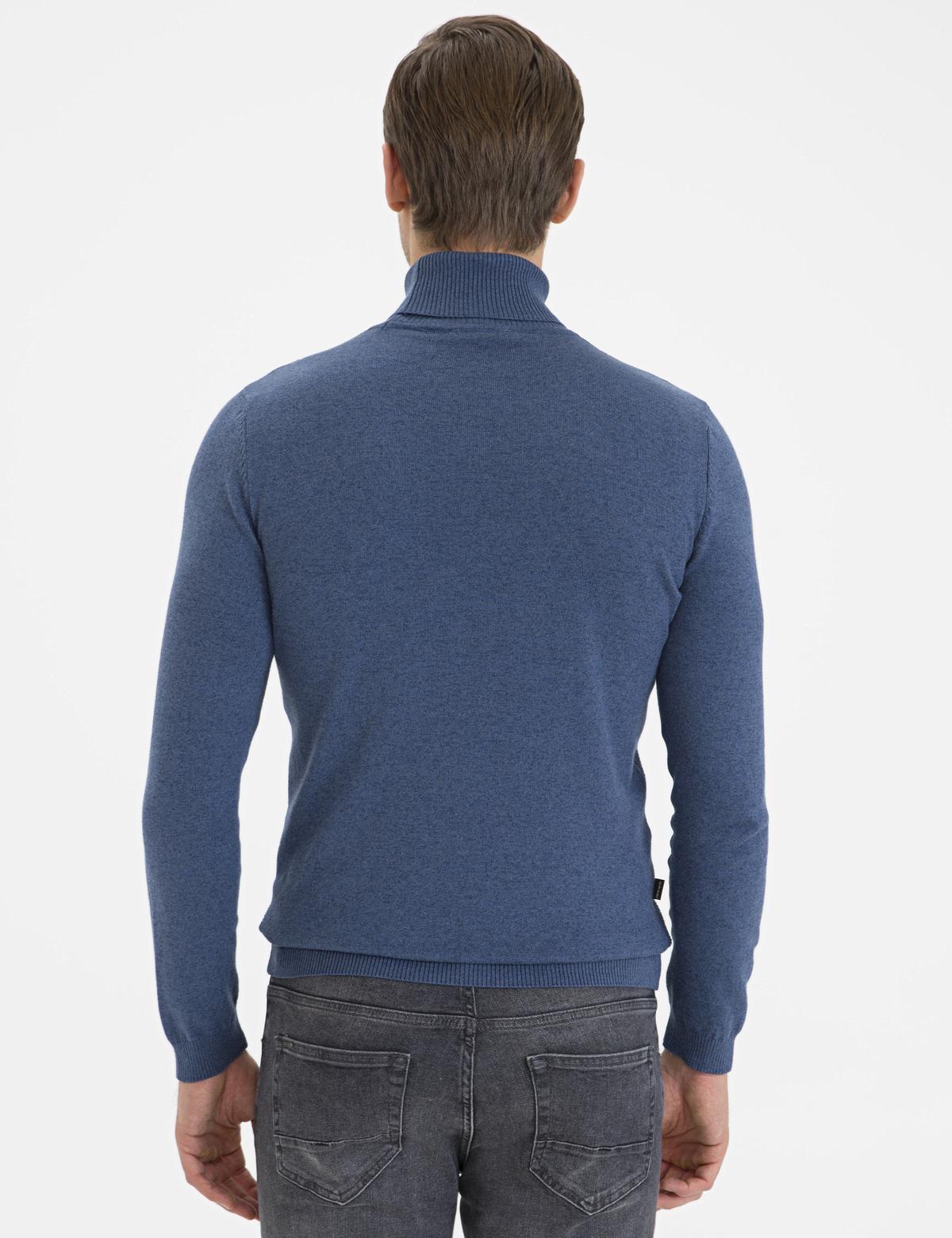 İndigo Melanj Slim Fit Balıkçı Yaka Triko Kazak - 50233728018