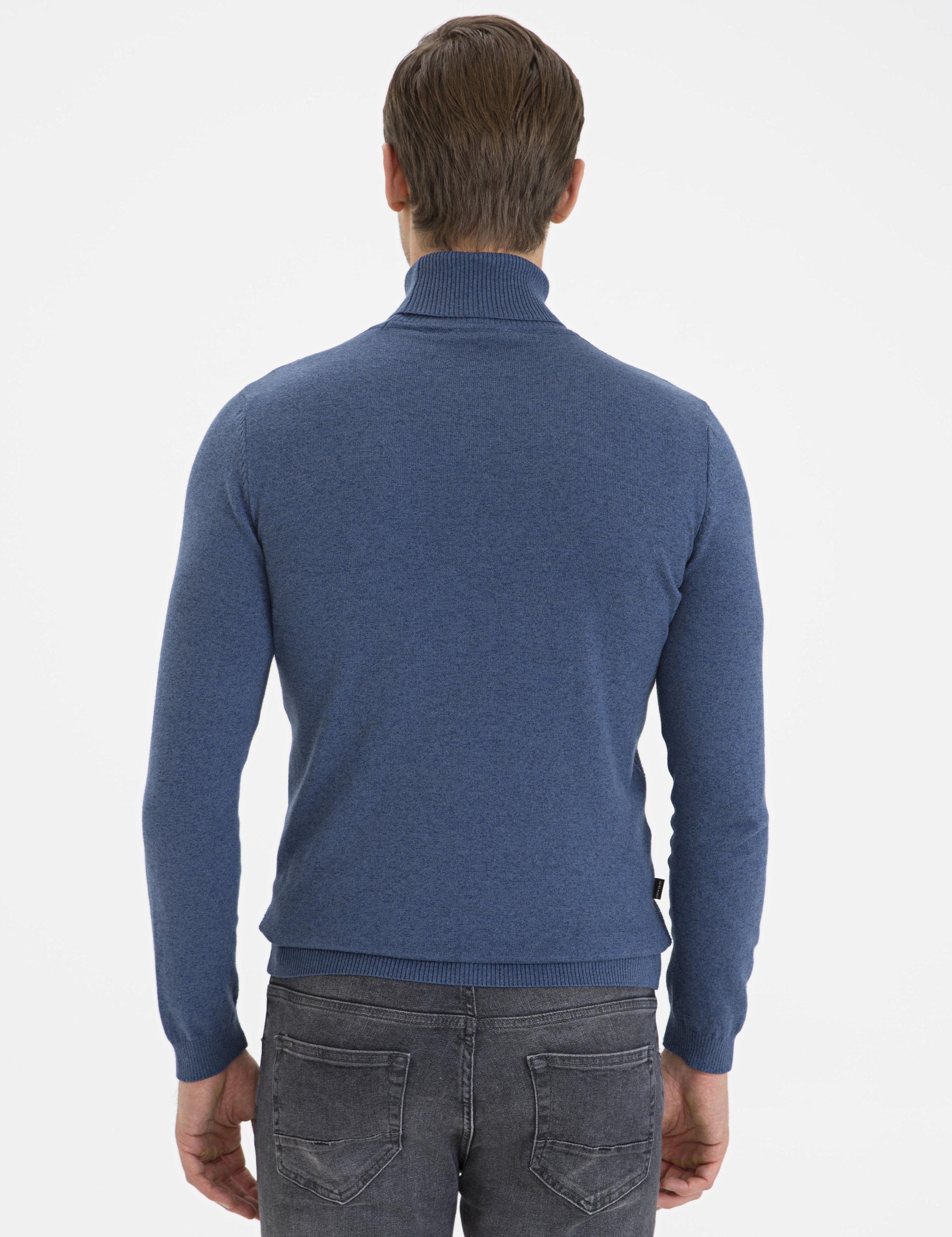 İndigo Melanj Slim Fit Balıkçı Yaka Triko Kazak