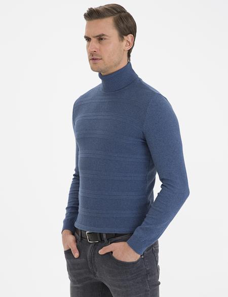 İndigo Melanj Slim Fit Balıkçı Yaka Triko Kazak - 50233728018