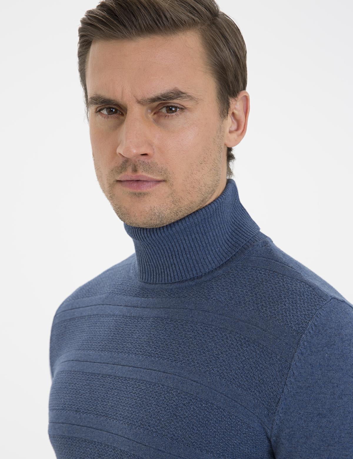 İndigo Melanj Slim Fit Balıkçı Yaka Triko Kazak - 50233728018