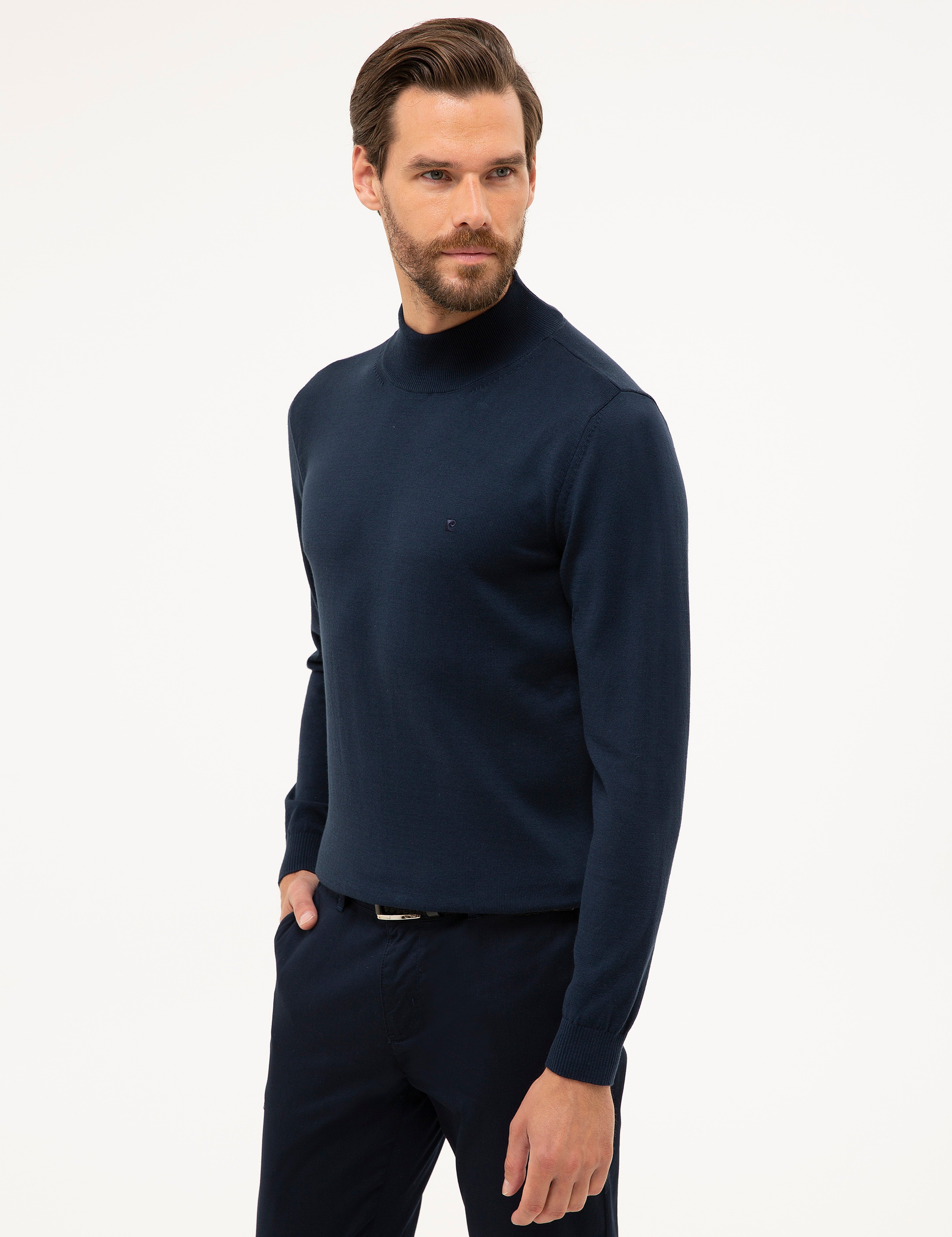 Lacivert Slim Fit Yarım Balıkçı Yaka Basic Triko Kazak - Image 3