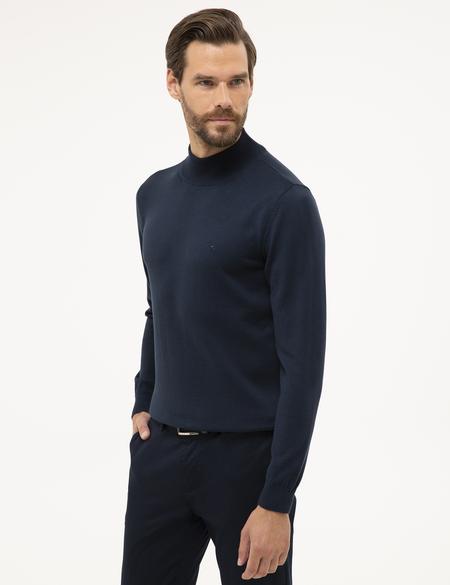 Lacivert Slim Fit Yarım Balıkçı Yaka Basic Triko Kazak - 50230807001