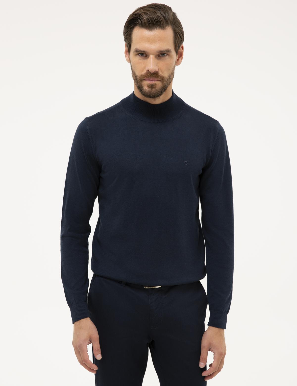 Lacivert Slim Fit Yarım Balıkçı Yaka Basic Triko Kazak