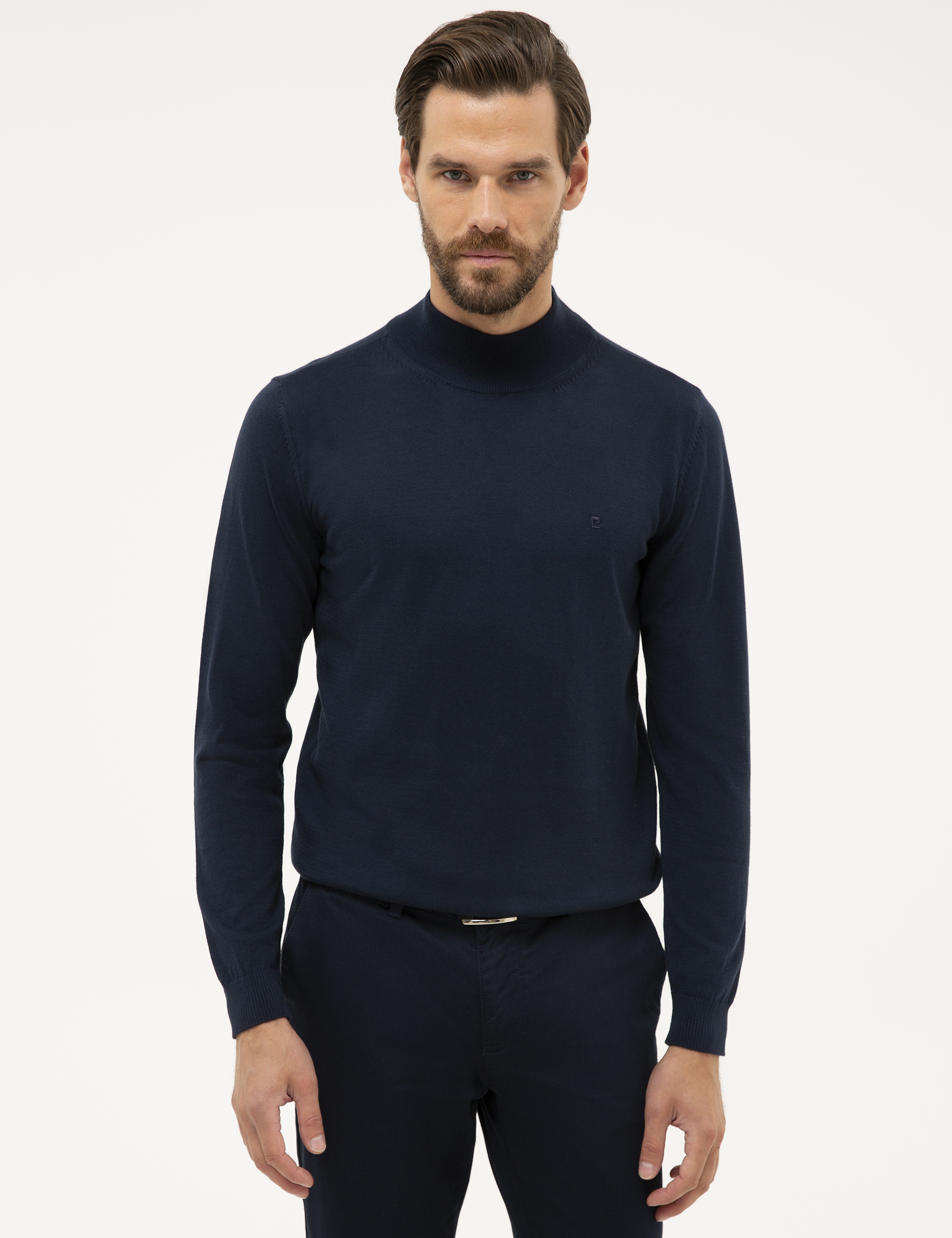 Lacivert Slim Fit Yarım Balıkçı Yaka Basic Triko Kazak