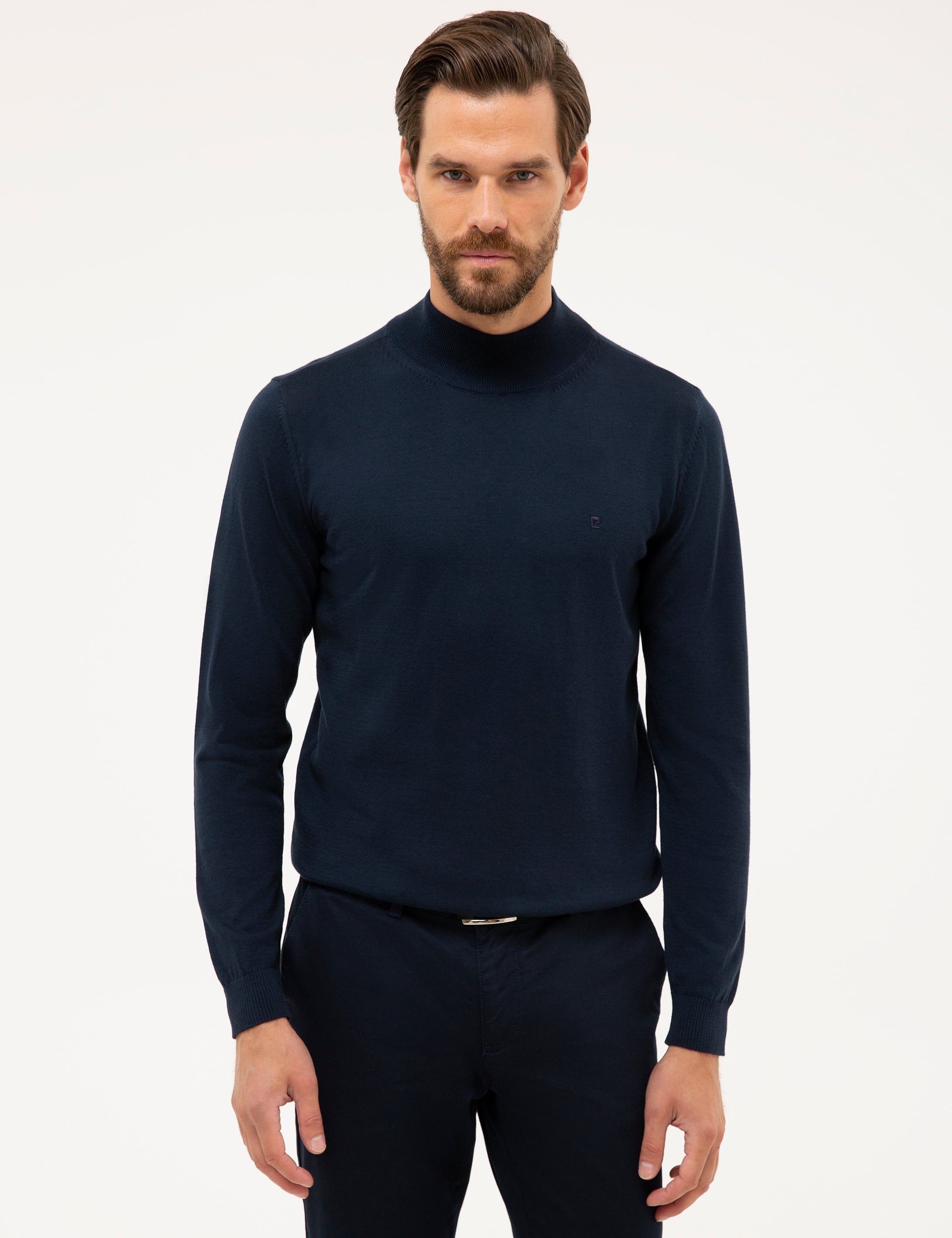 Lacivert Slim Fit Yarım Balıkçı Yaka Basic Triko Kazak