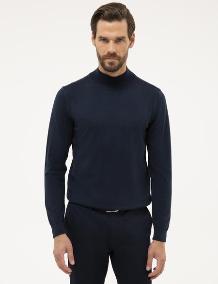 Lacivert Slim Fit Yarım Balıkçı Yaka Basic Triko Kazak - 50230807001