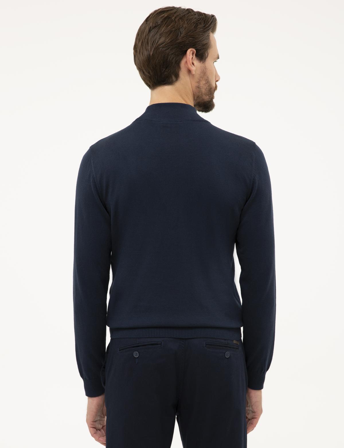 Lacivert Slim Fit Yarım Balıkçı Yaka Basic Triko Kazak - 50230807001