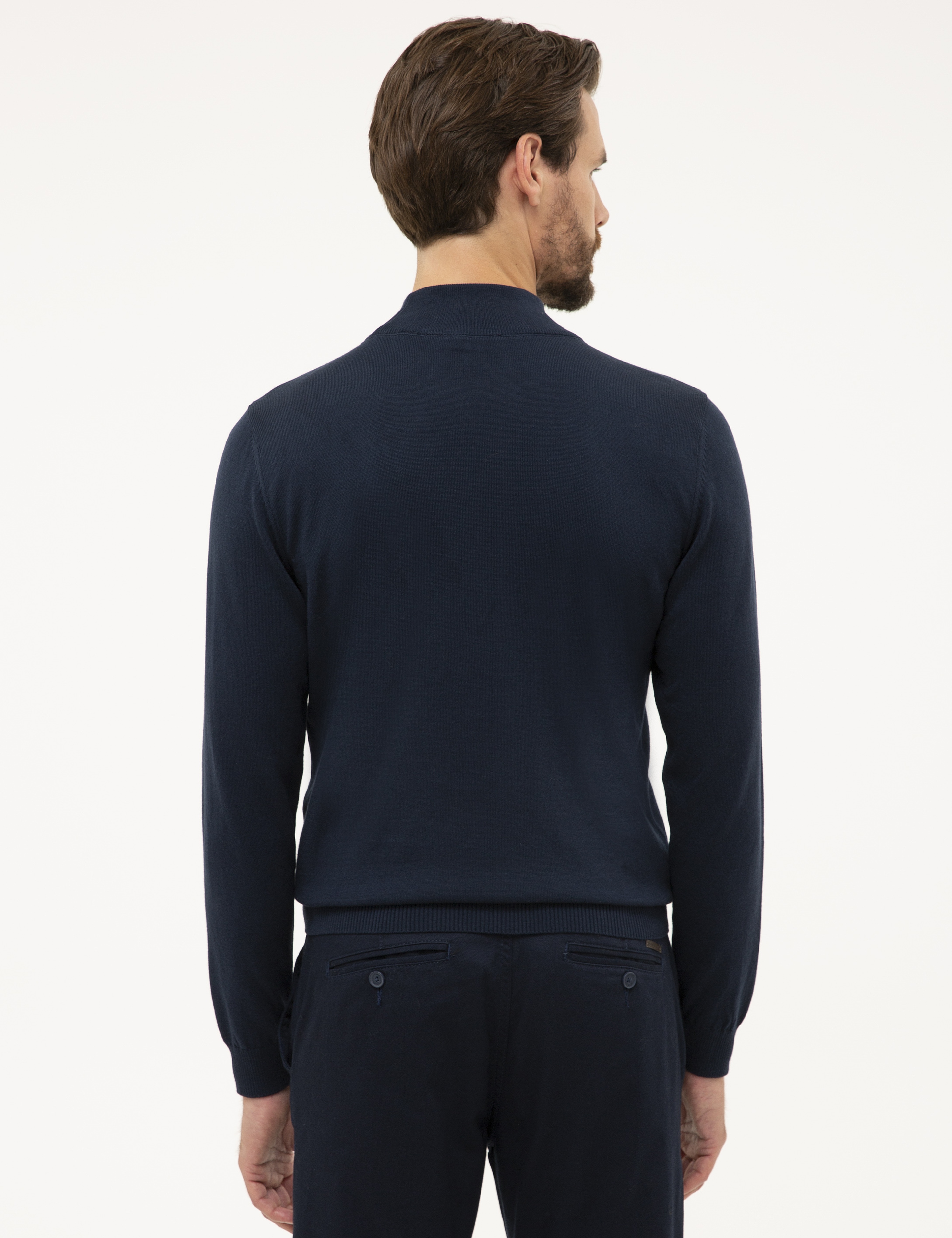 Lacivert Slim Fit Yarım Balıkçı Yaka Basic Triko Kazak - Image 4