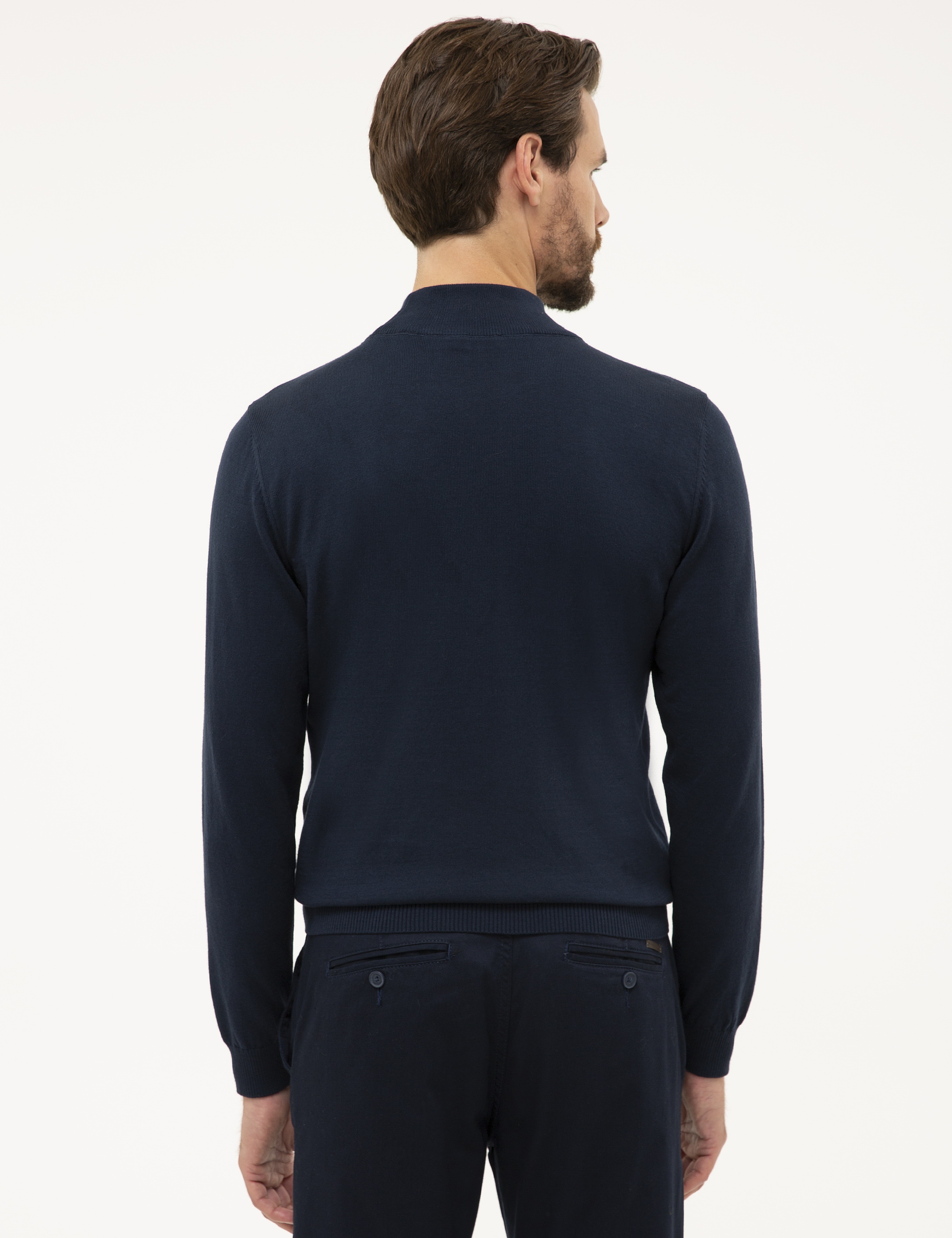 Lacivert Slim Fit Yarım Balıkçı Yaka Basic Triko Kazak