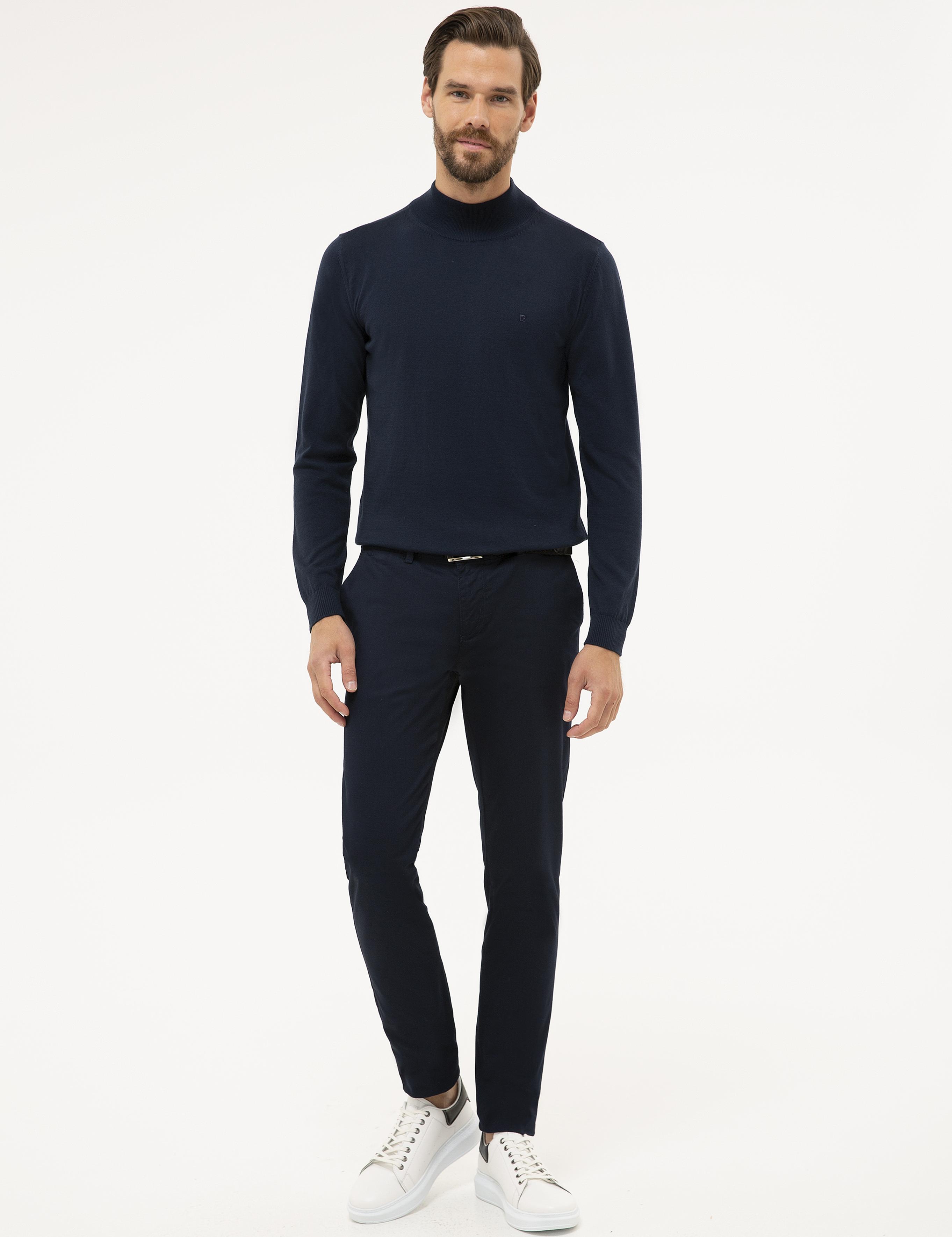 Lacivert Slim Fit Yarım Balıkçı Yaka Basic Triko Kazak