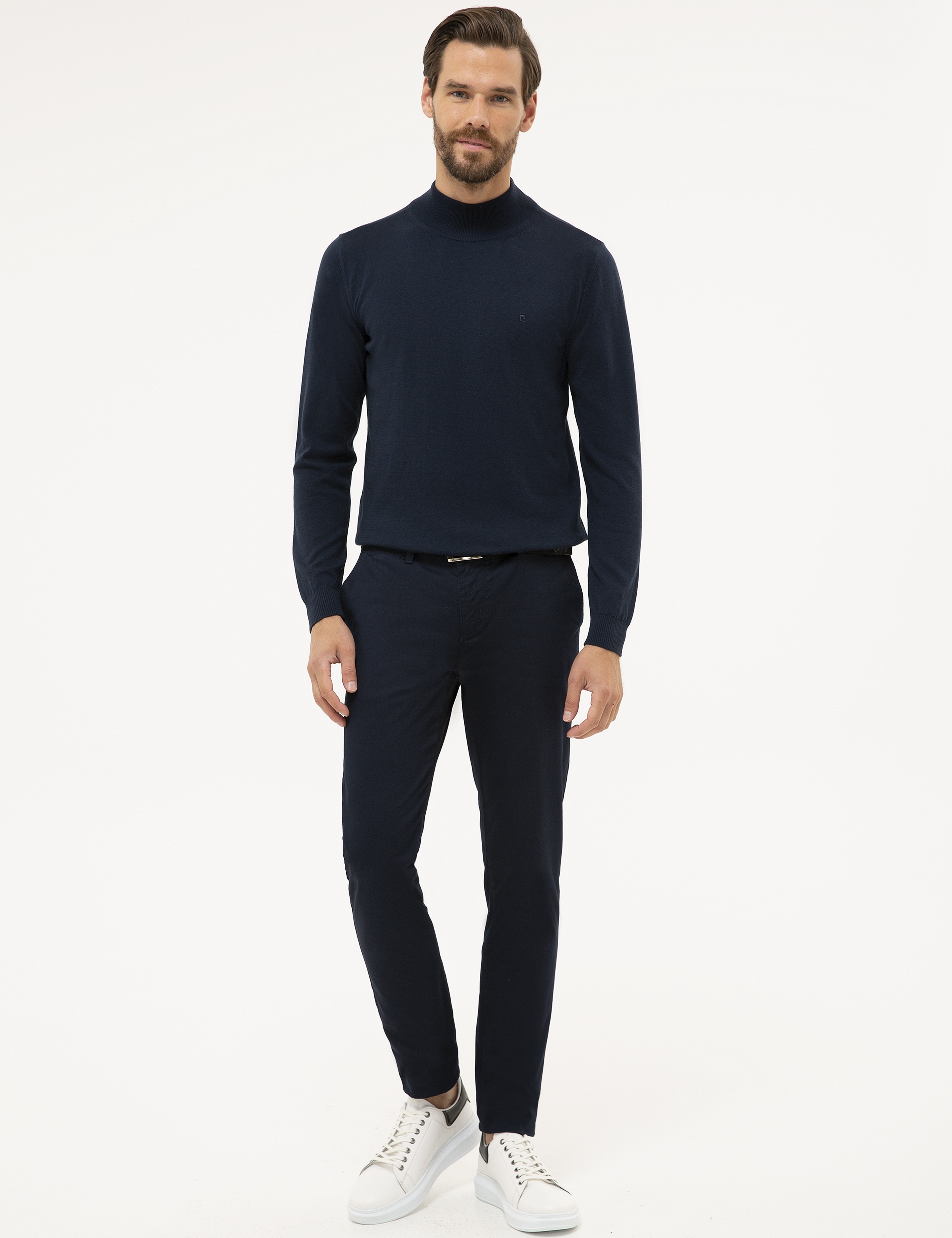 Lacivert Slim Fit Yarım Balıkçı Yaka Basic Triko Kazak - Image 5
