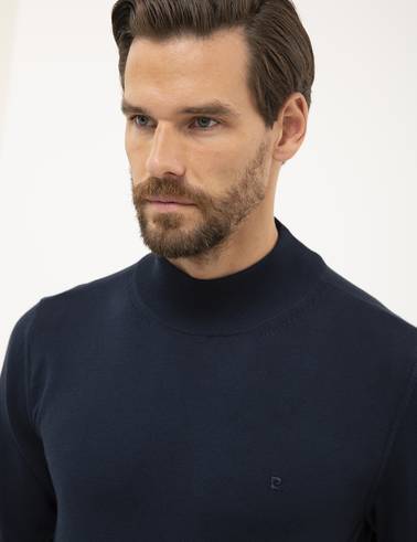 Lacivert Slim Fit Yarım Balıkçı Yaka Basic Triko Kazak