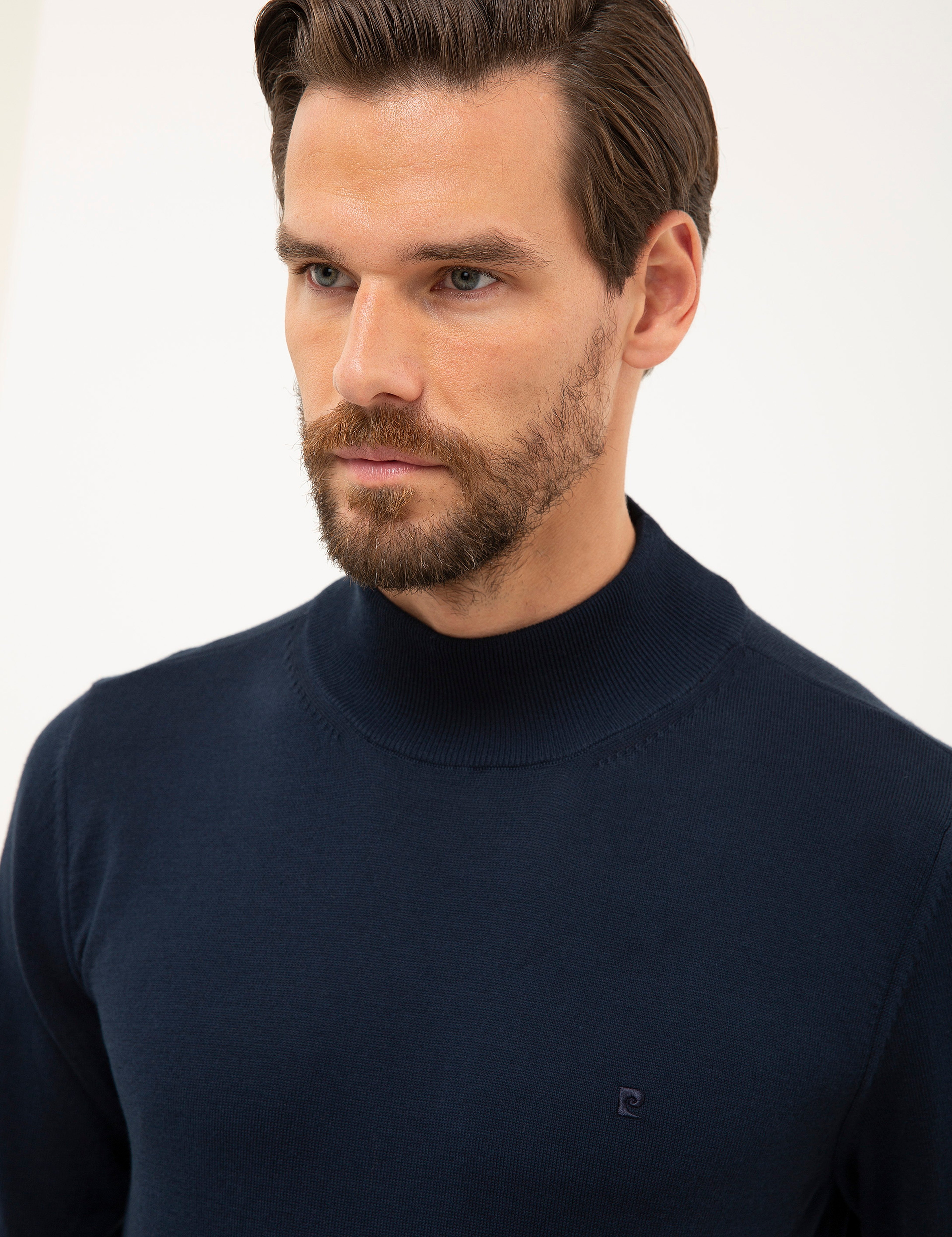 Lacivert Slim Fit Yarım Balıkçı Yaka Basic Triko Kazak - Image 2