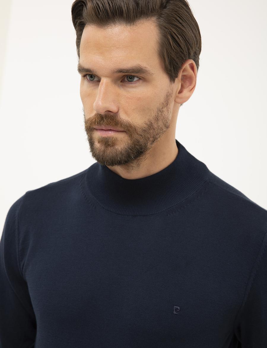 Lacivert Slim Fit Yarım Balıkçı Yaka Basic Triko Kazak