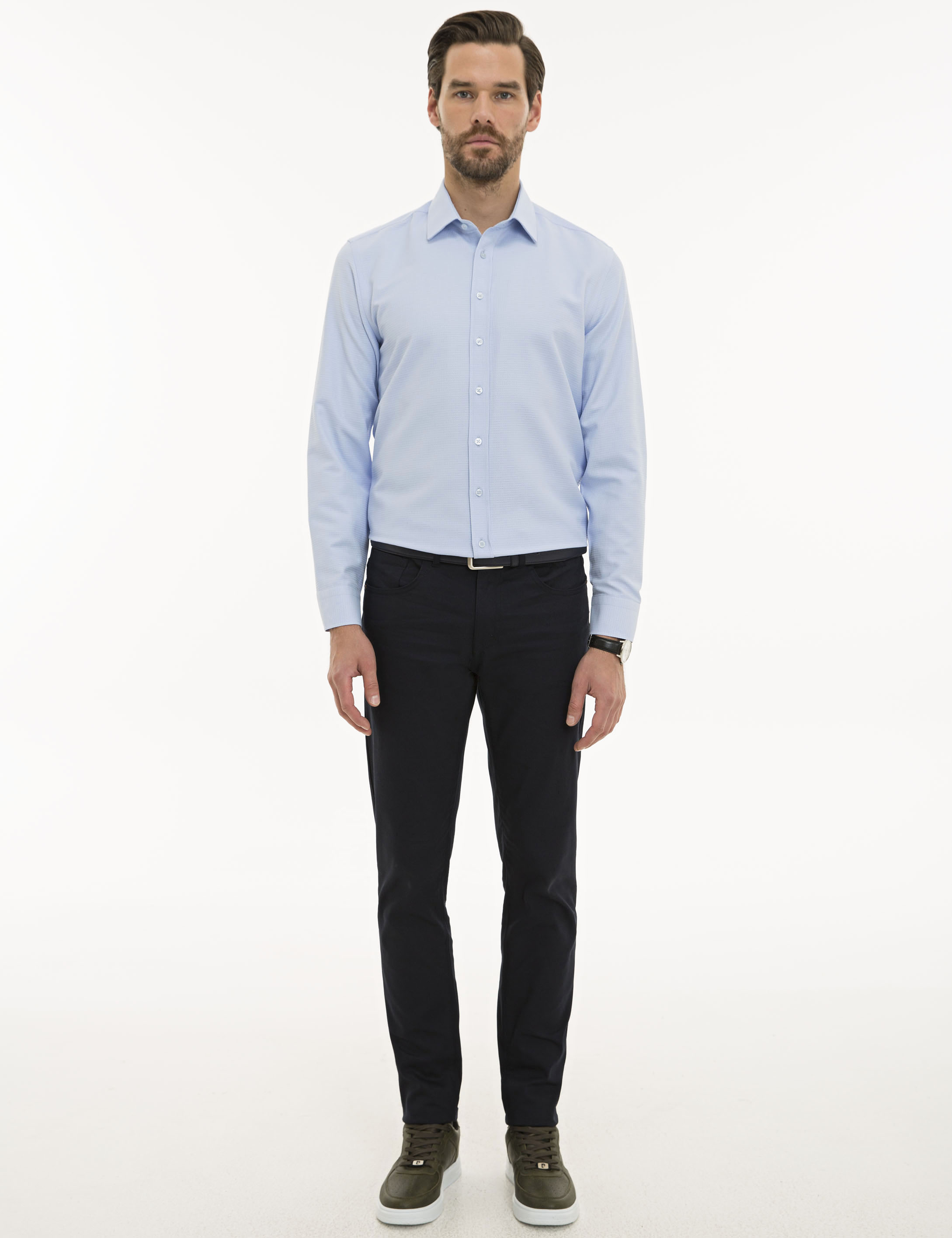 Açık Mavi Slim Fit Uzun Kollu Gömlek - Image 4
