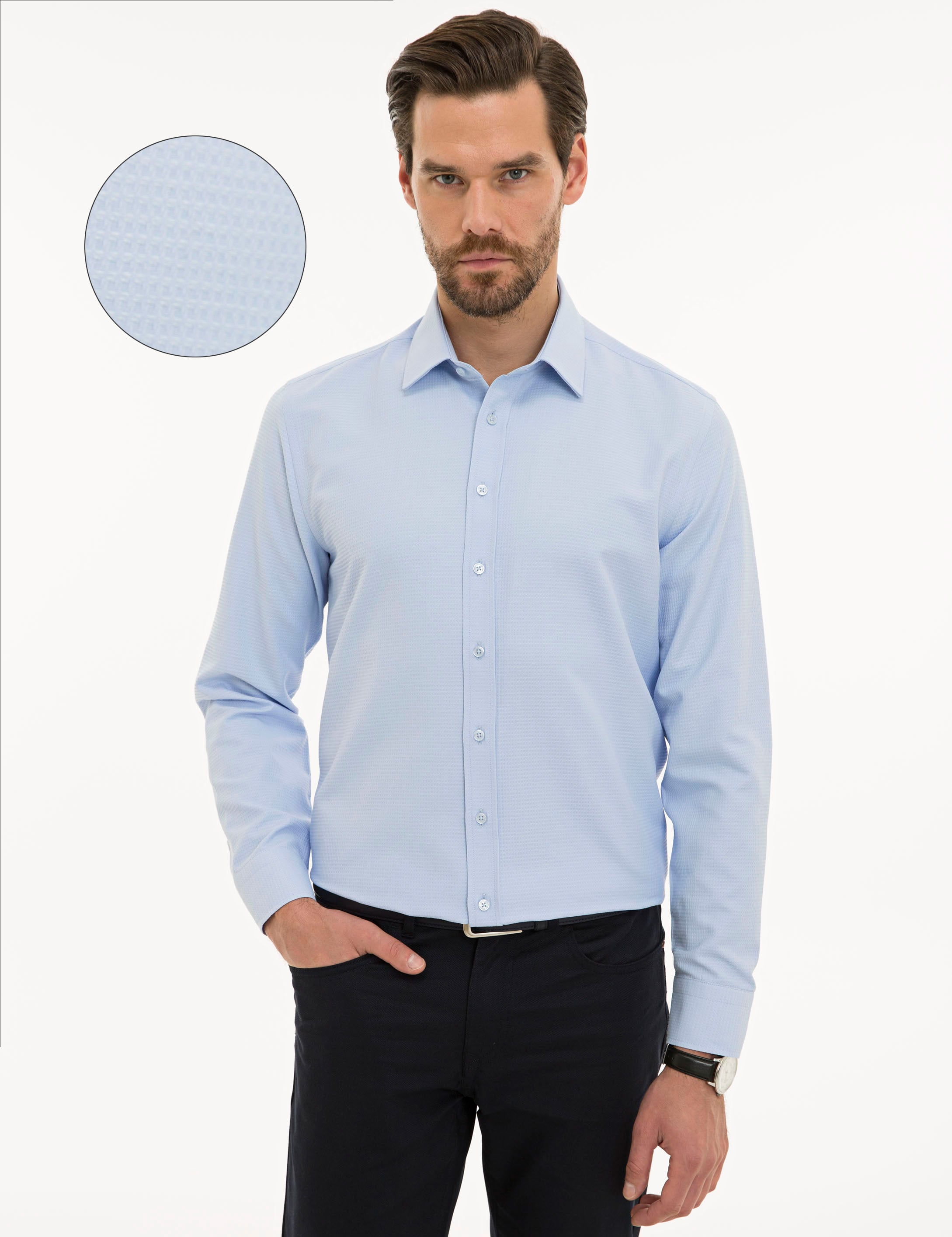Açık Mavi Slim Fit Uzun Kollu Gömlek