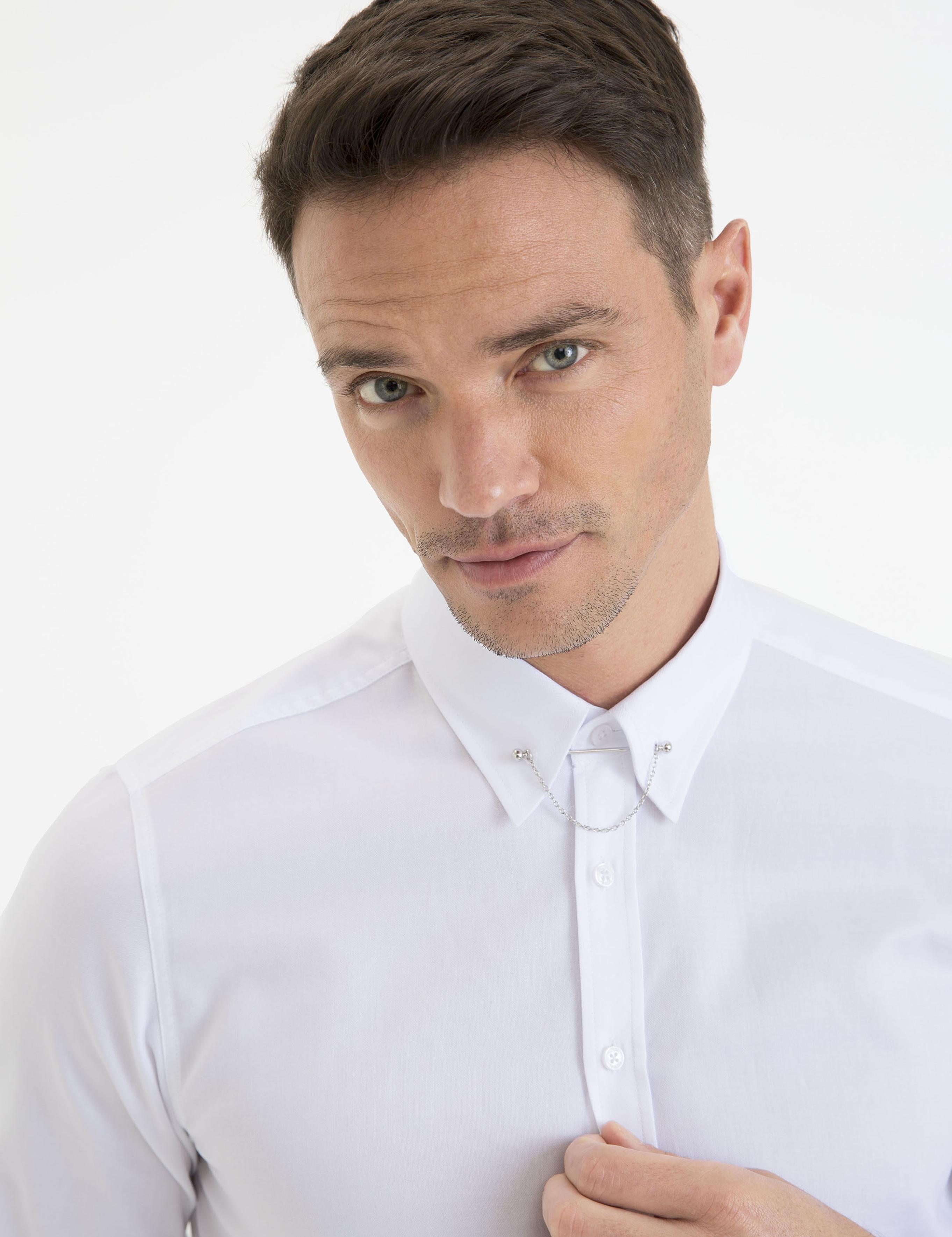 Beyaz Slim Fit Smokin Gömlek