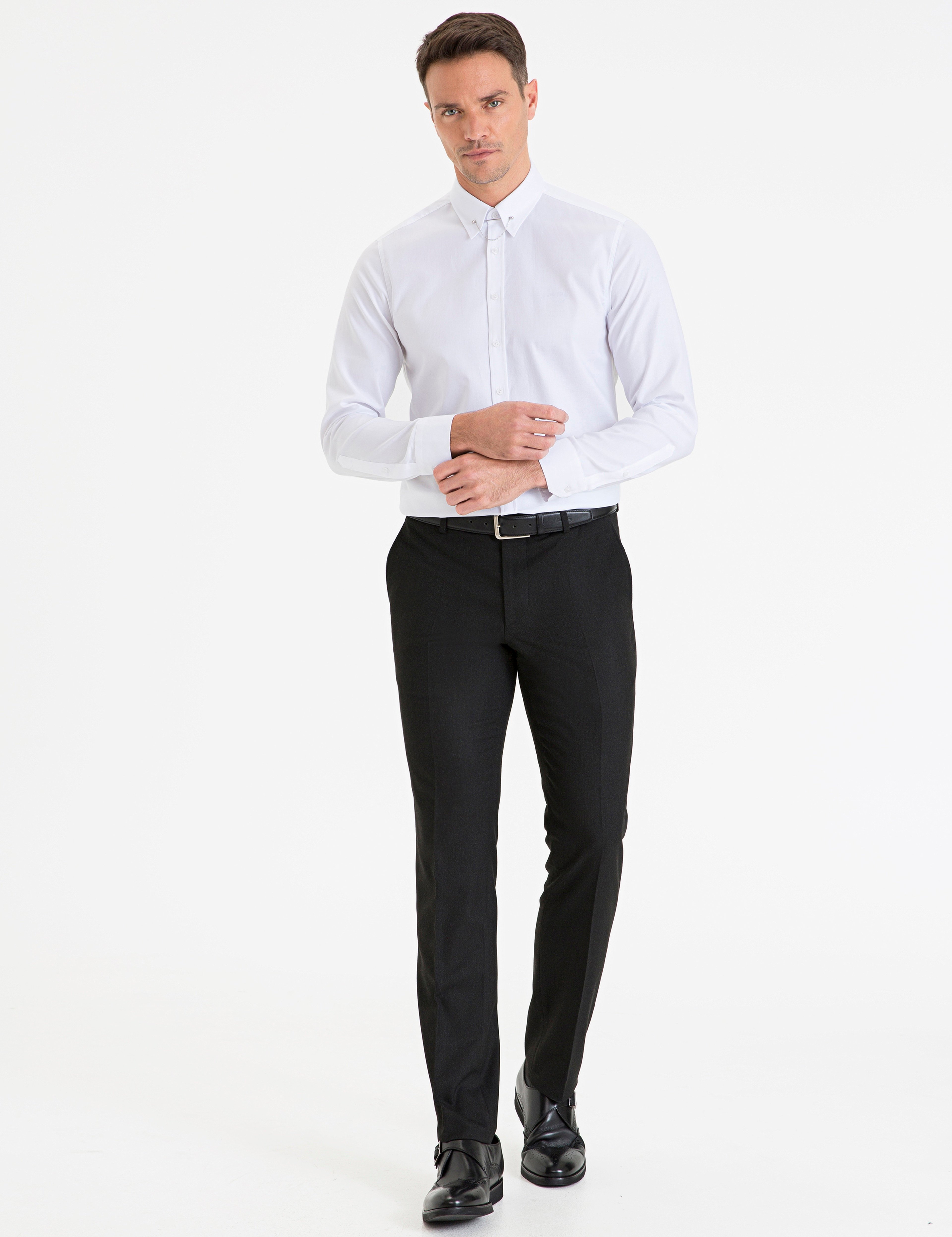 Beyaz Slim Fit Smokin Gömlek - Image 4