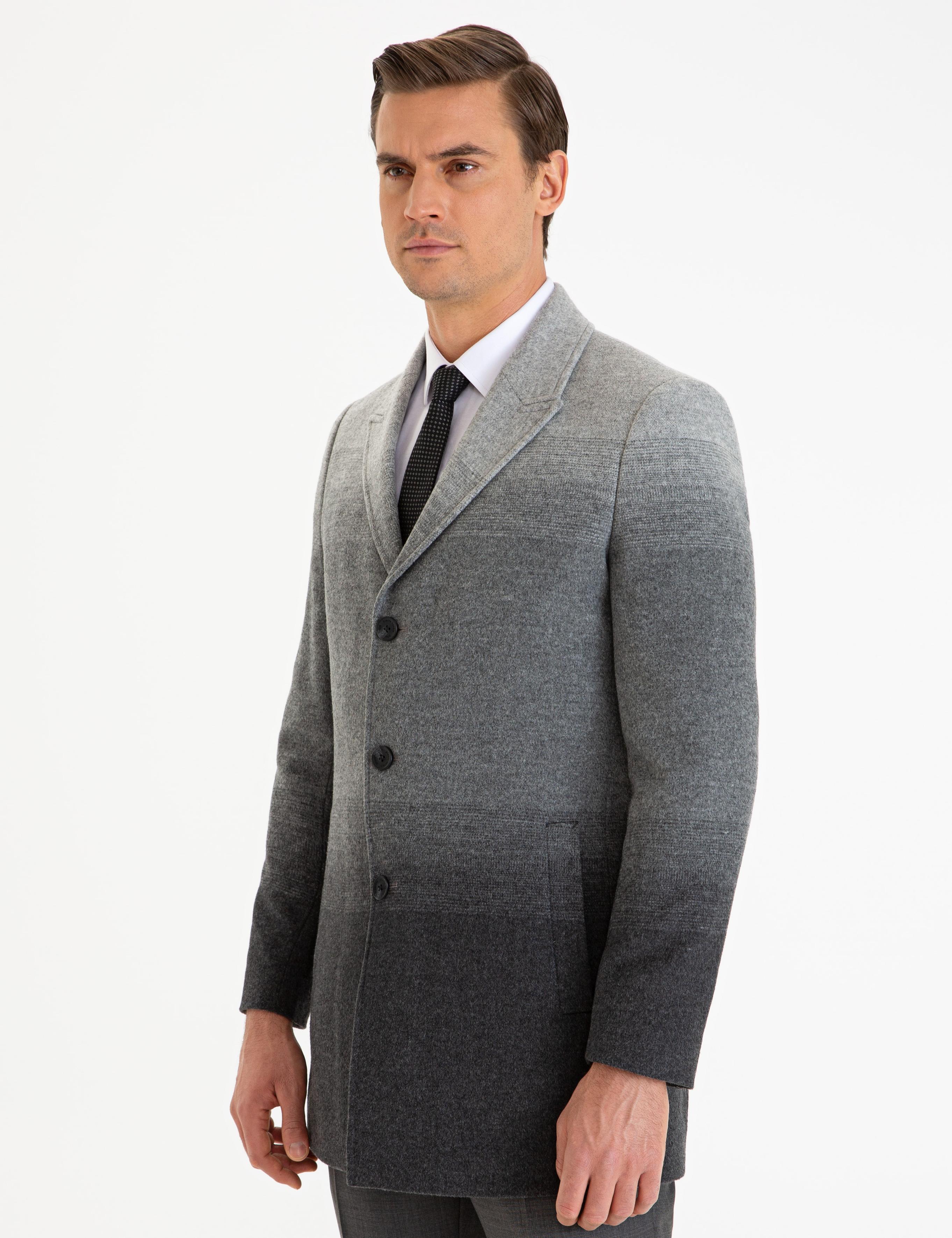 Gri Slim Fit Kaşe Kaban