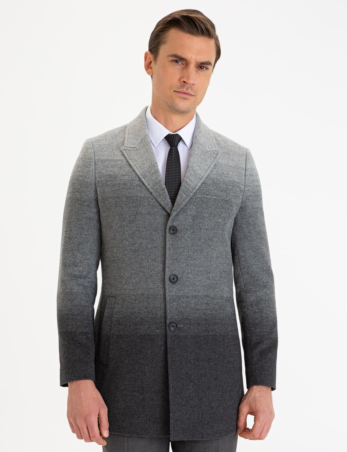 Gri Slim Fit Kaşe Kaban