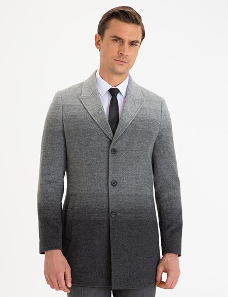 Gri Slim Fit Kaşe Kaban - 50230253002