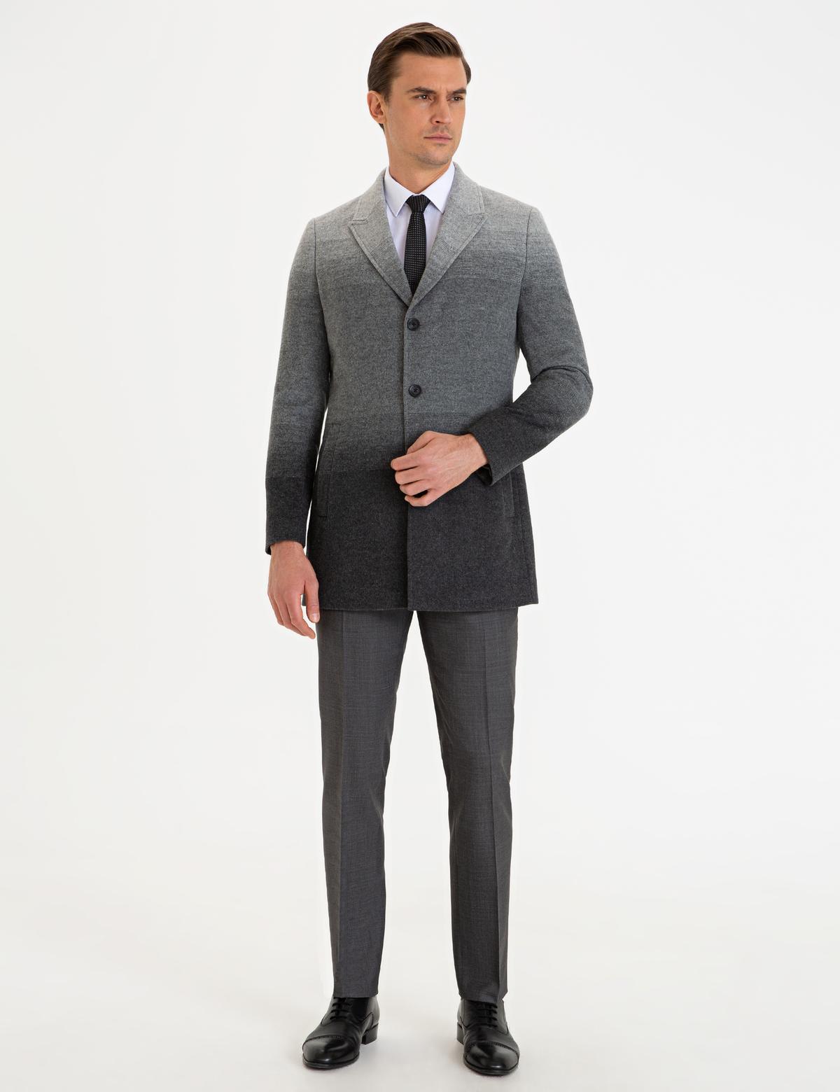 Gri Slim Fit Kaşe Kaban - 50230253002