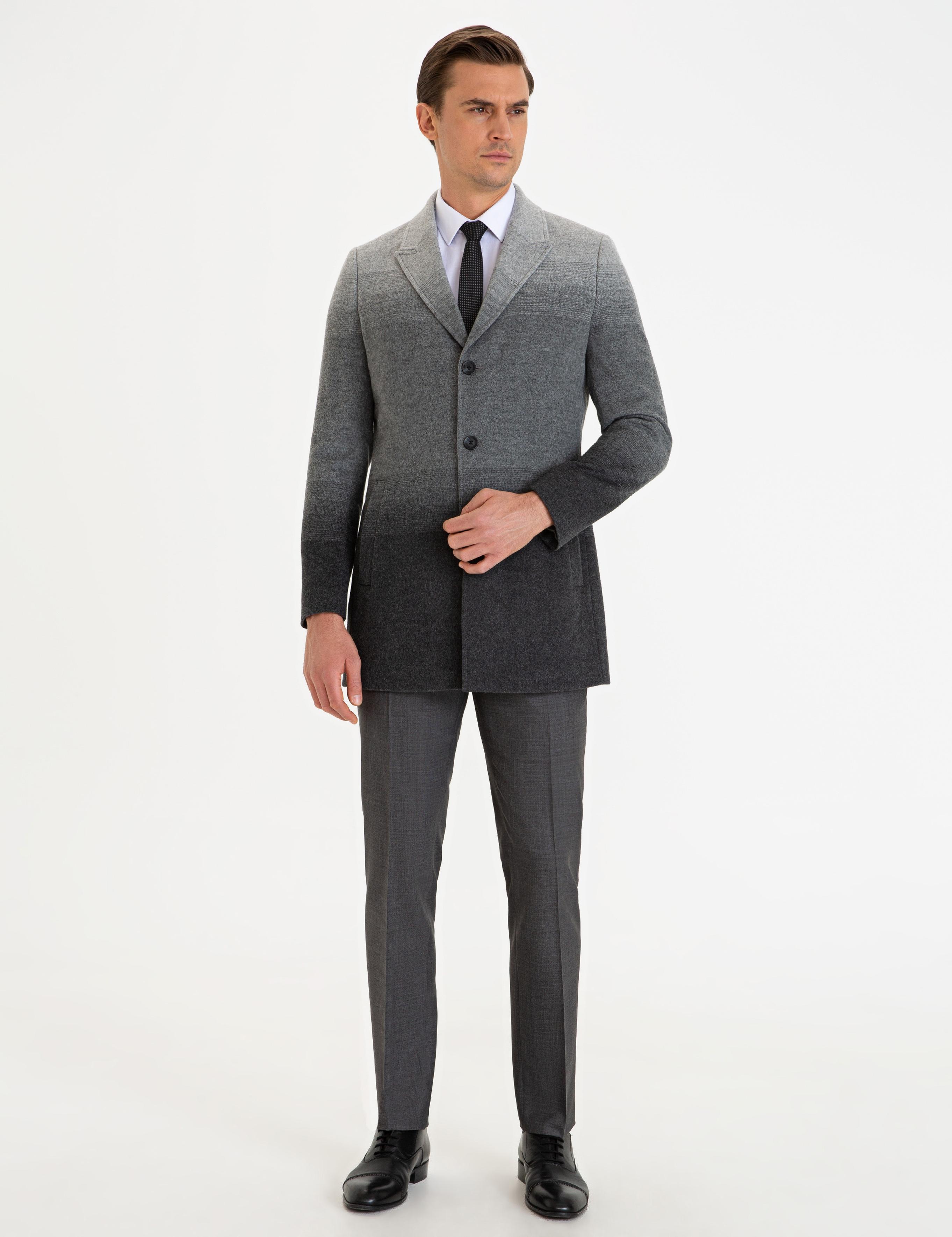 Gri Slim Fit Kaşe Kaban