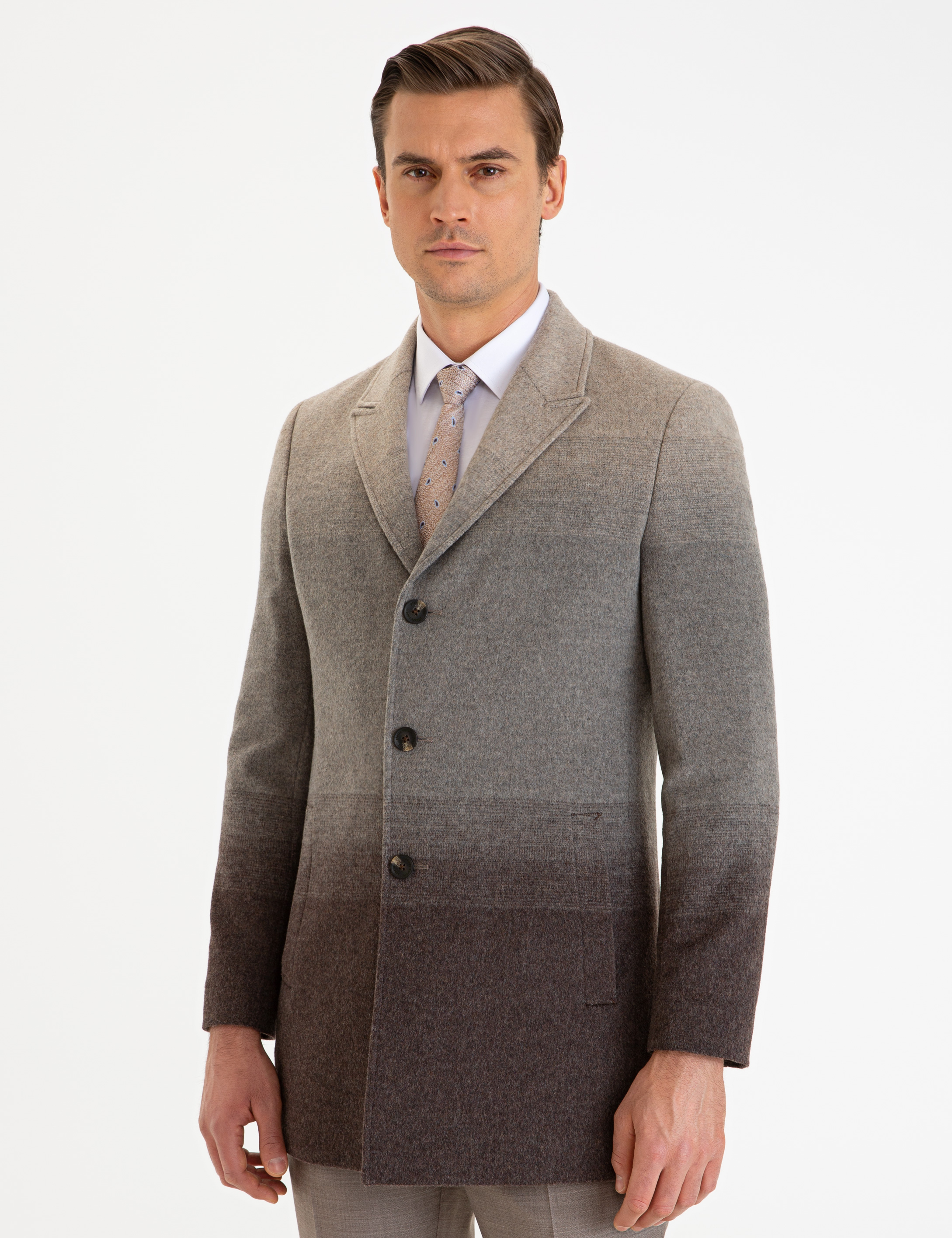 Açık Kahverengi Slim Fit Kaşe Kaban - Image 3