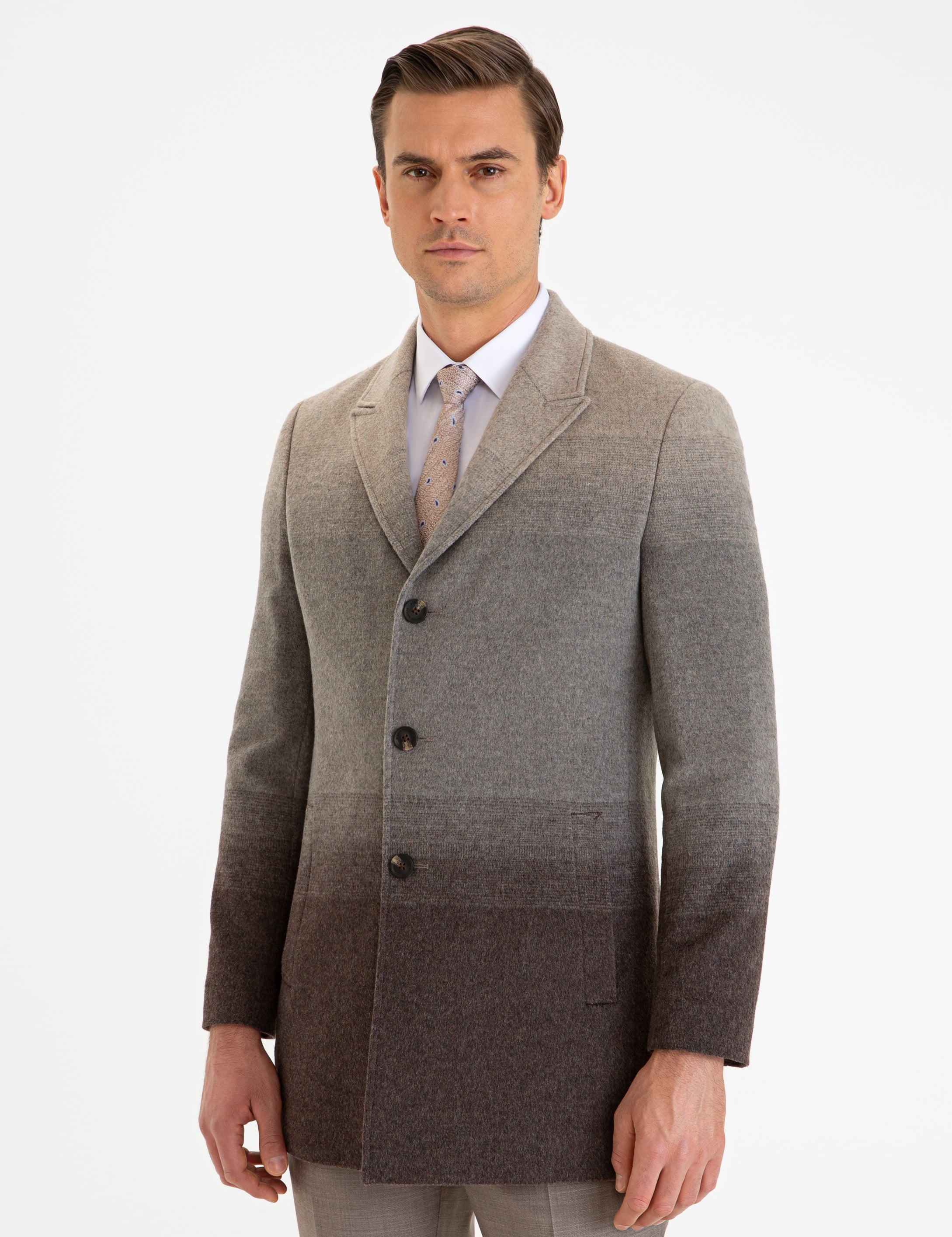 Açık Kahverengi Slim Fit Kaşe Kaban