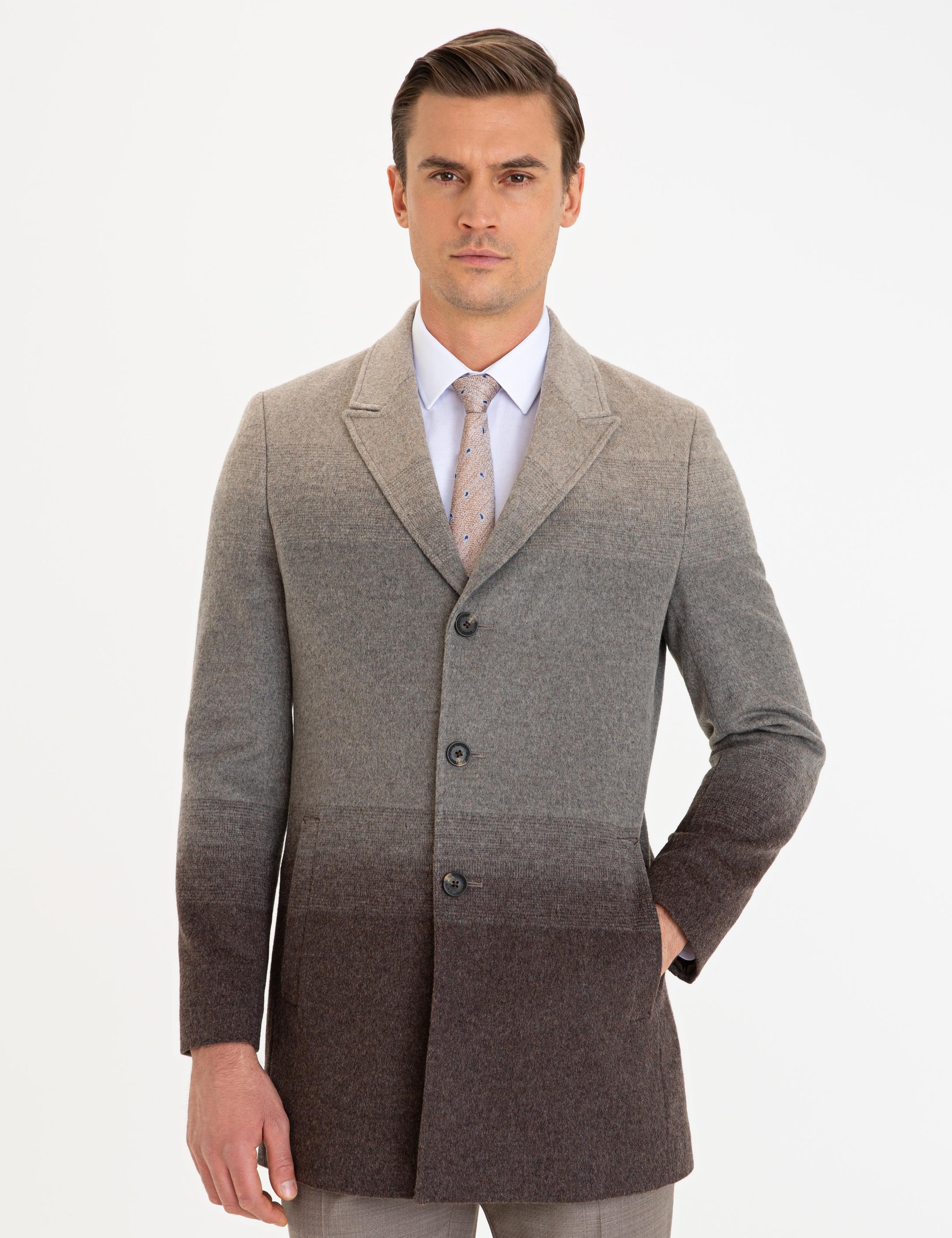 Açık Kahverengi Slim Fit Kaşe Kaban