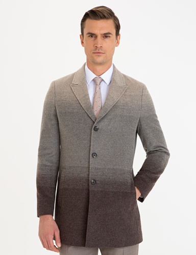 Açık Kahverengi Slim Fit Kaşe Kaban