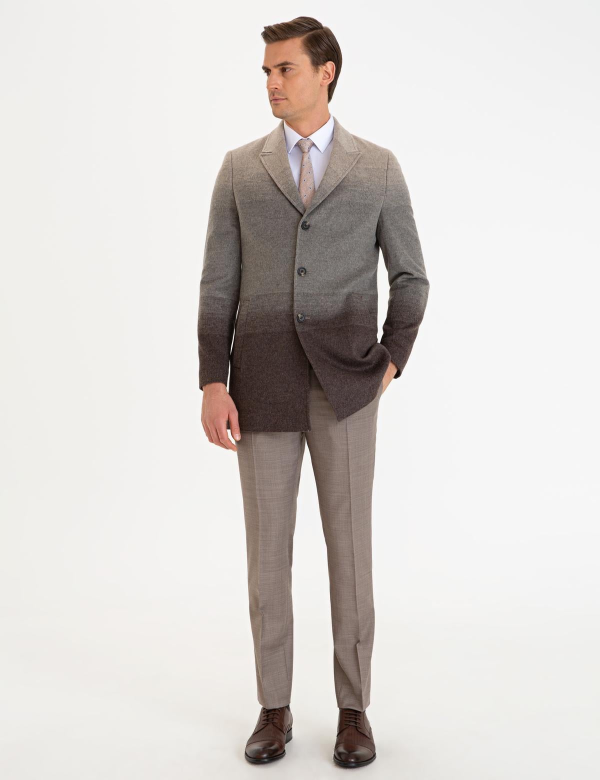 Açık Kahverengi Slim Fit Kaşe Kaban - 50230253023