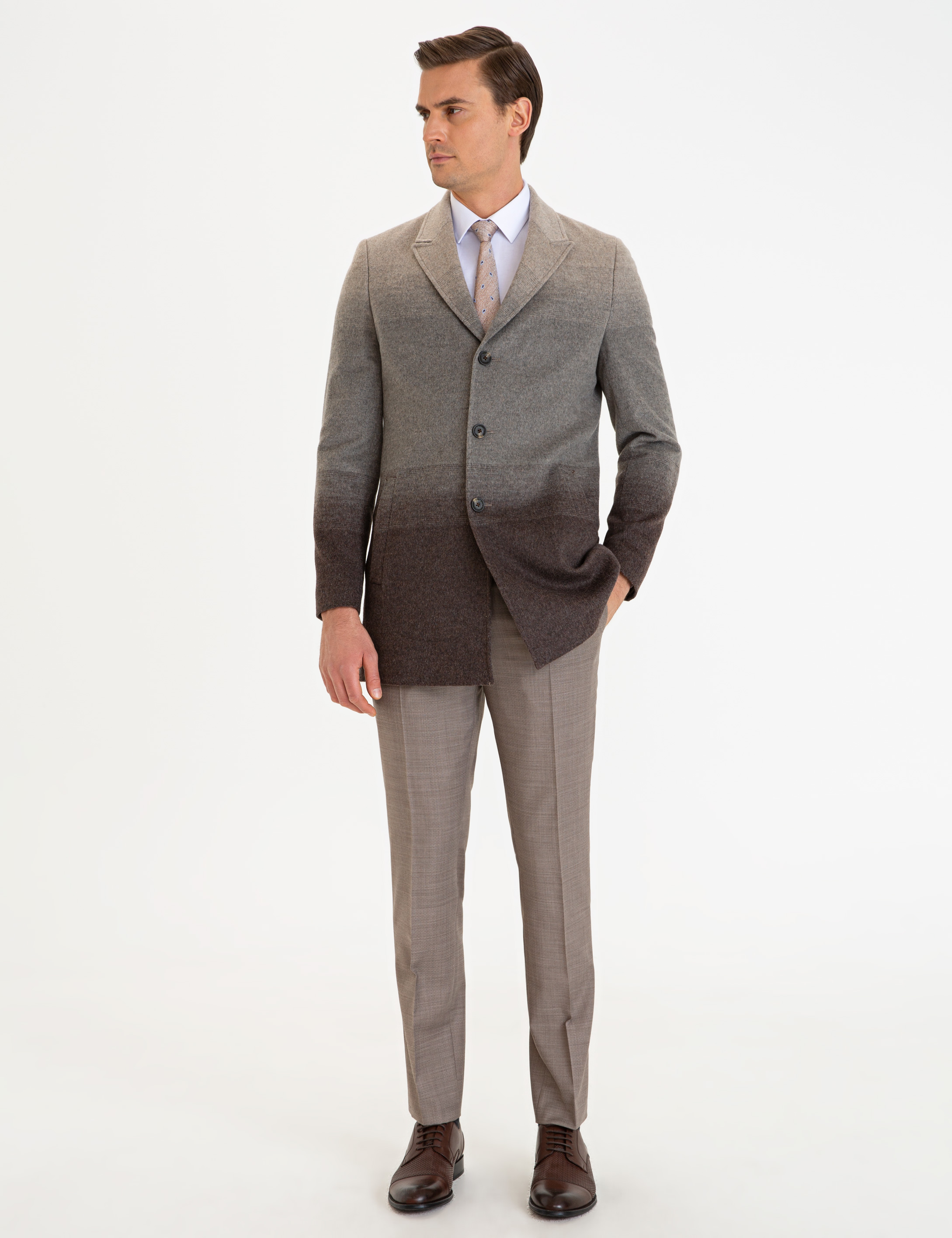 Açık Kahverengi Slim Fit Kaşe Kaban - Image 5
